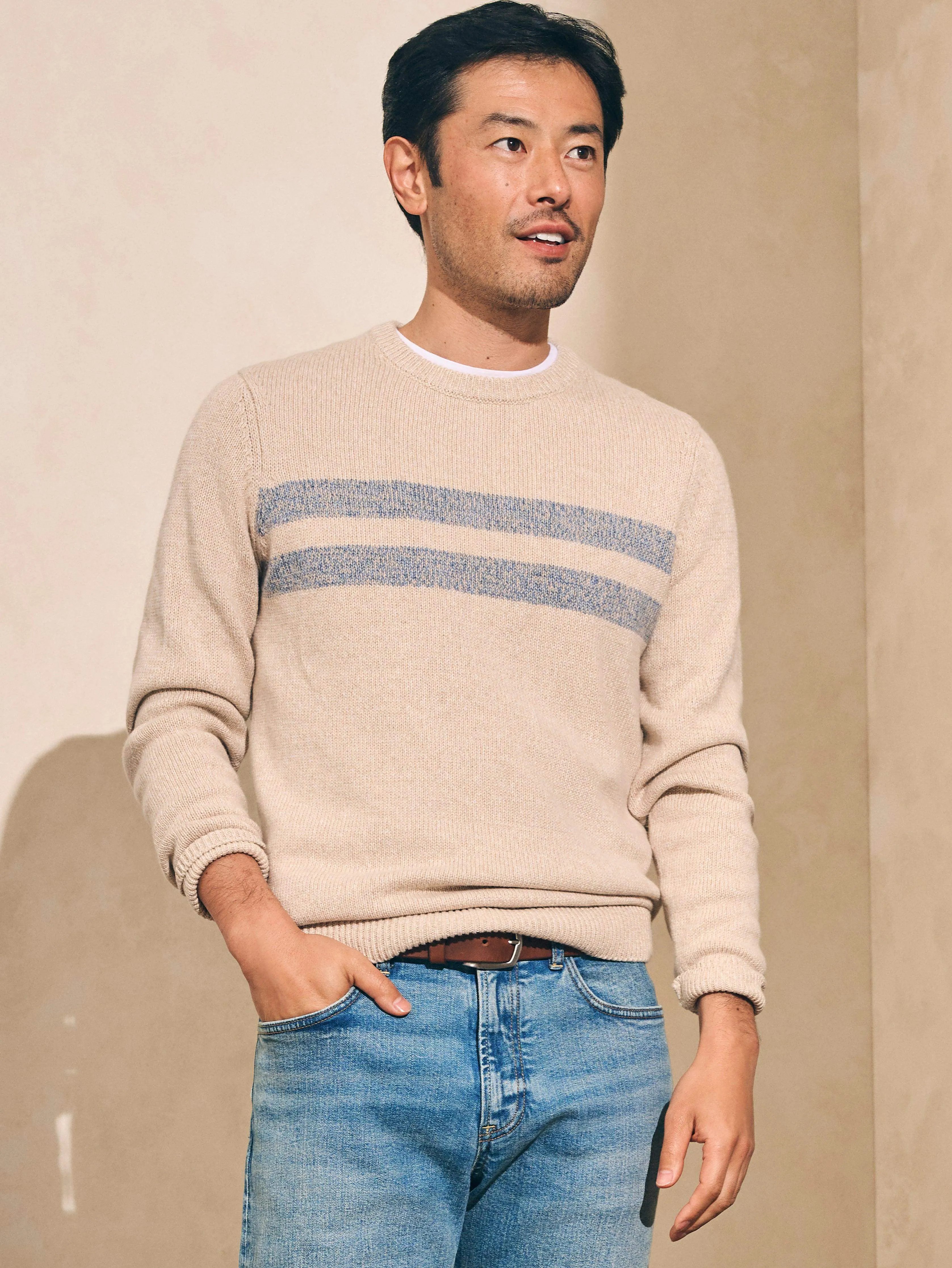 Marled Cotton Surf Stripe Crewneck - Desert Oat sold by Faherty product image thumbnail 2