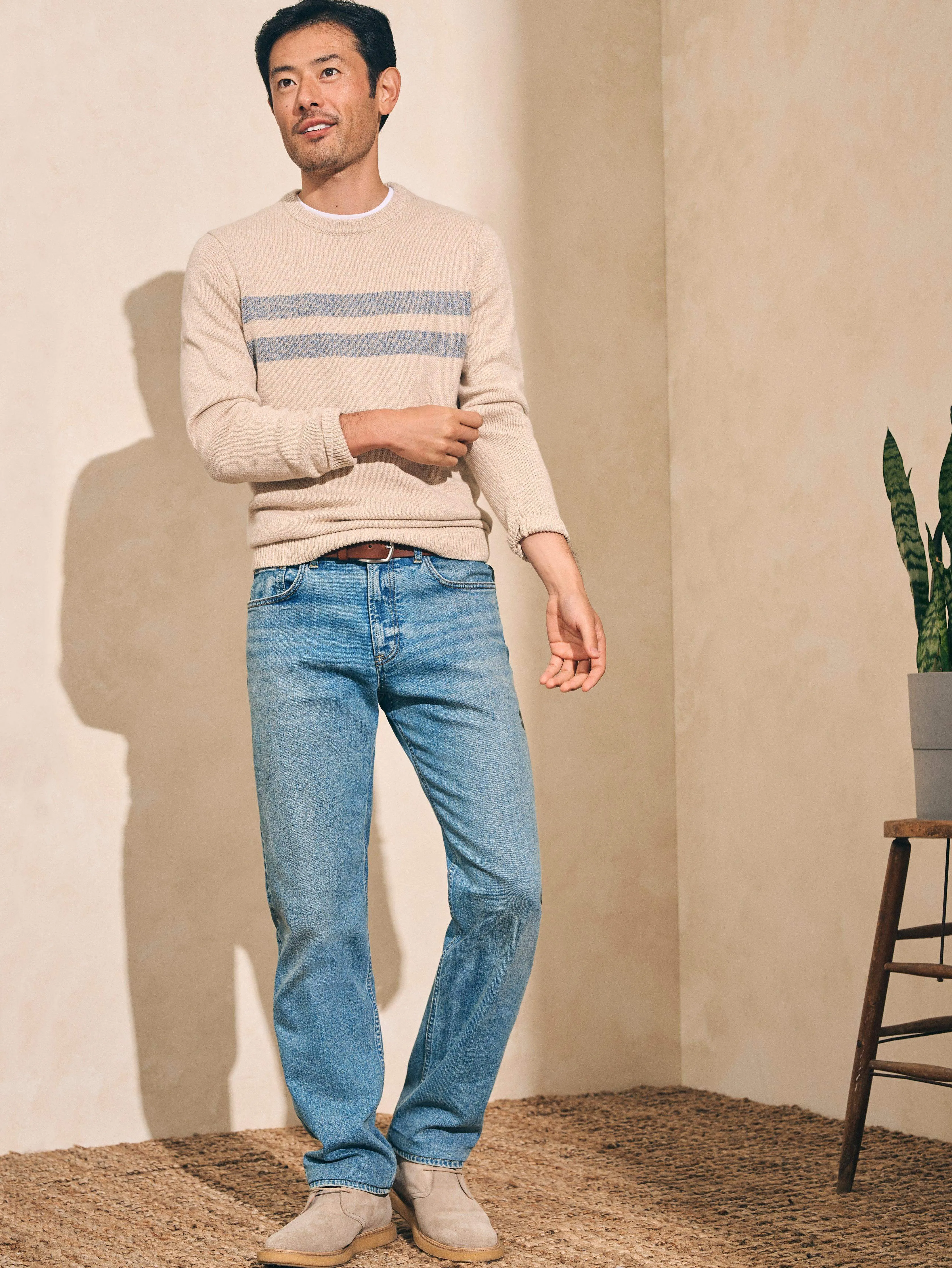 Marled Cotton Surf Stripe Crewneck - Desert Oat sold by Faherty product image thumbnail 3