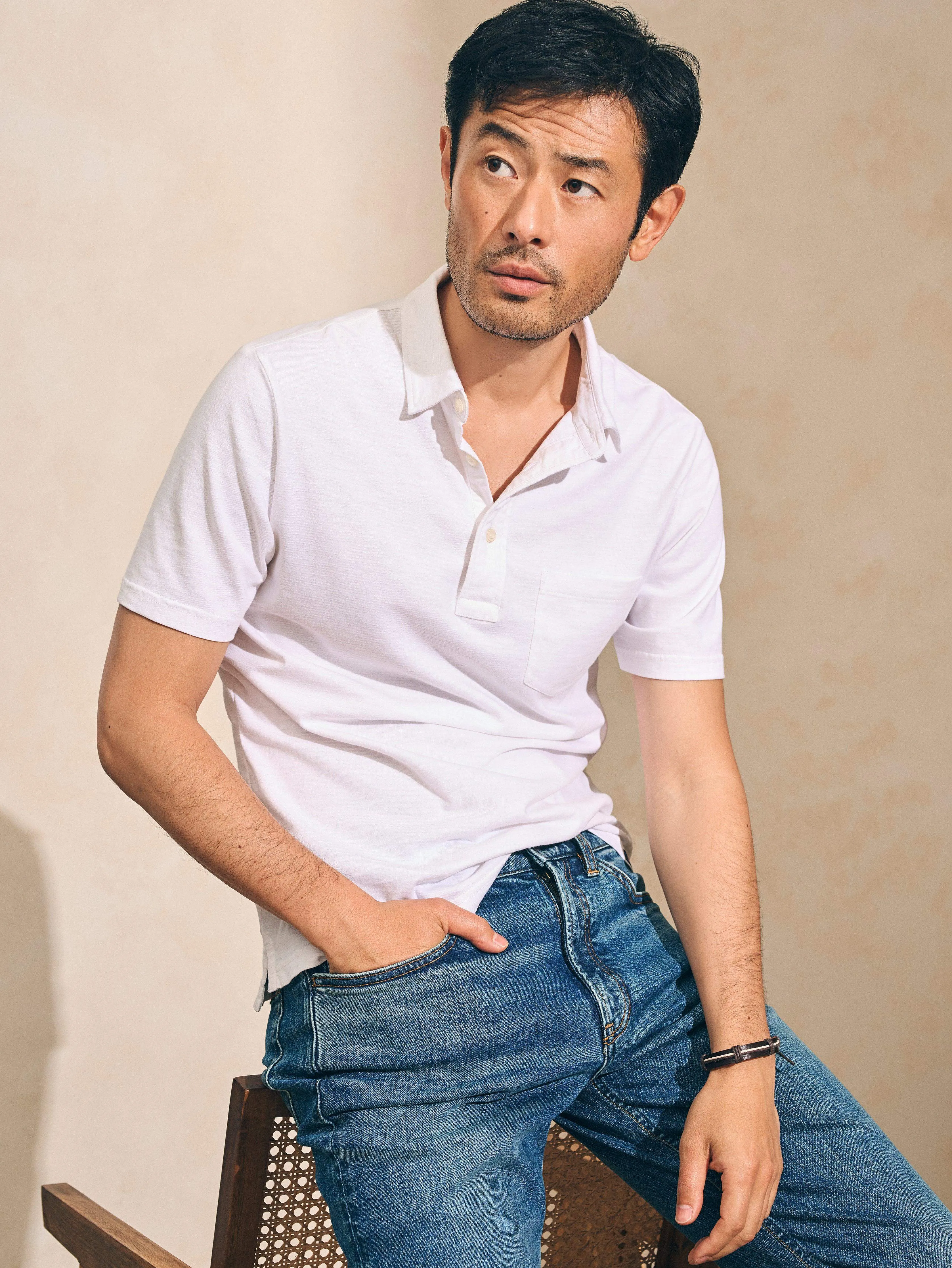 Sunwashed T-Shirt Polo - White sold by Faherty product image thumbnail 2