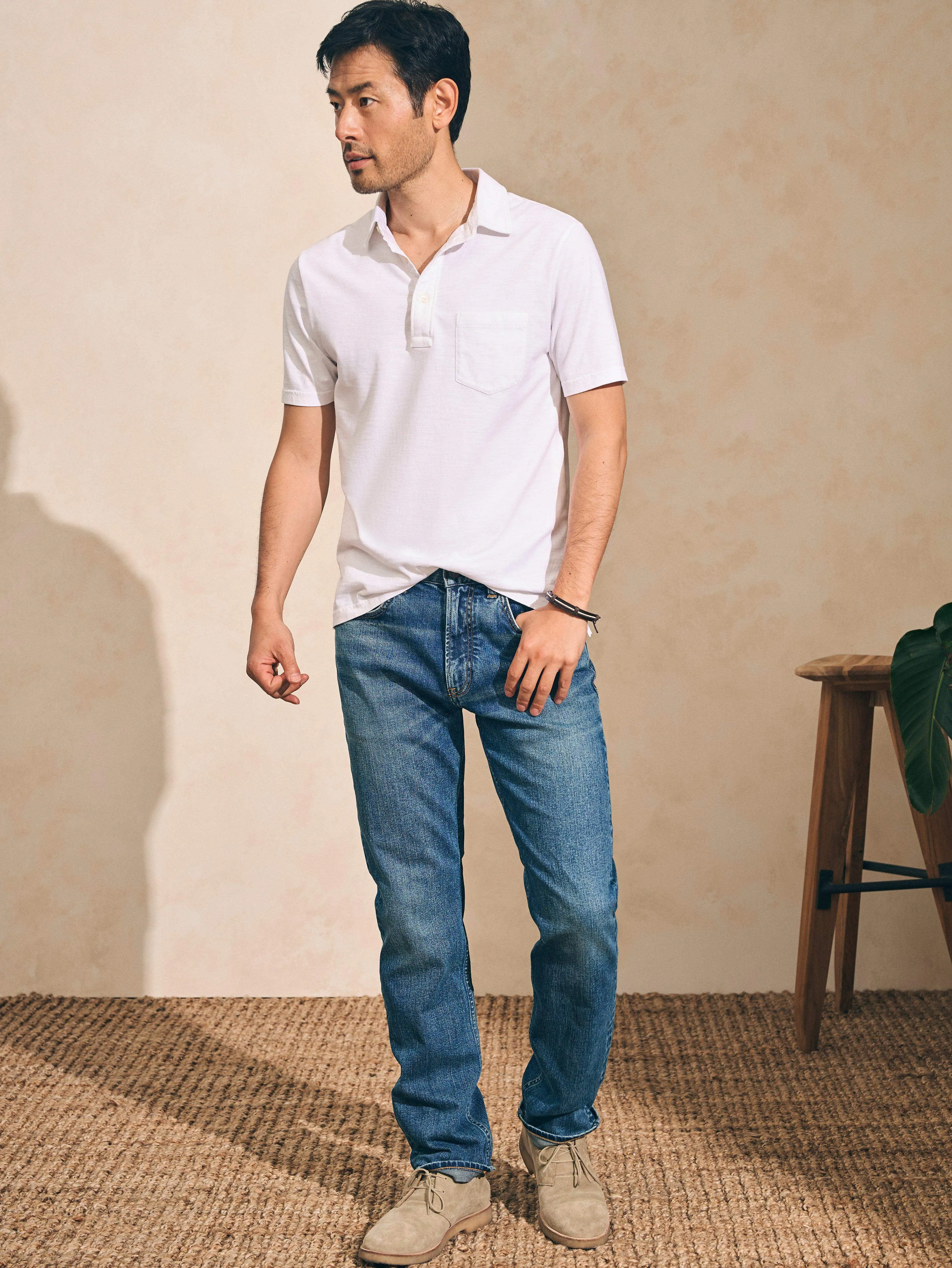 Sunwashed T-Shirt Polo - White sold by Faherty product image thumbnail 3