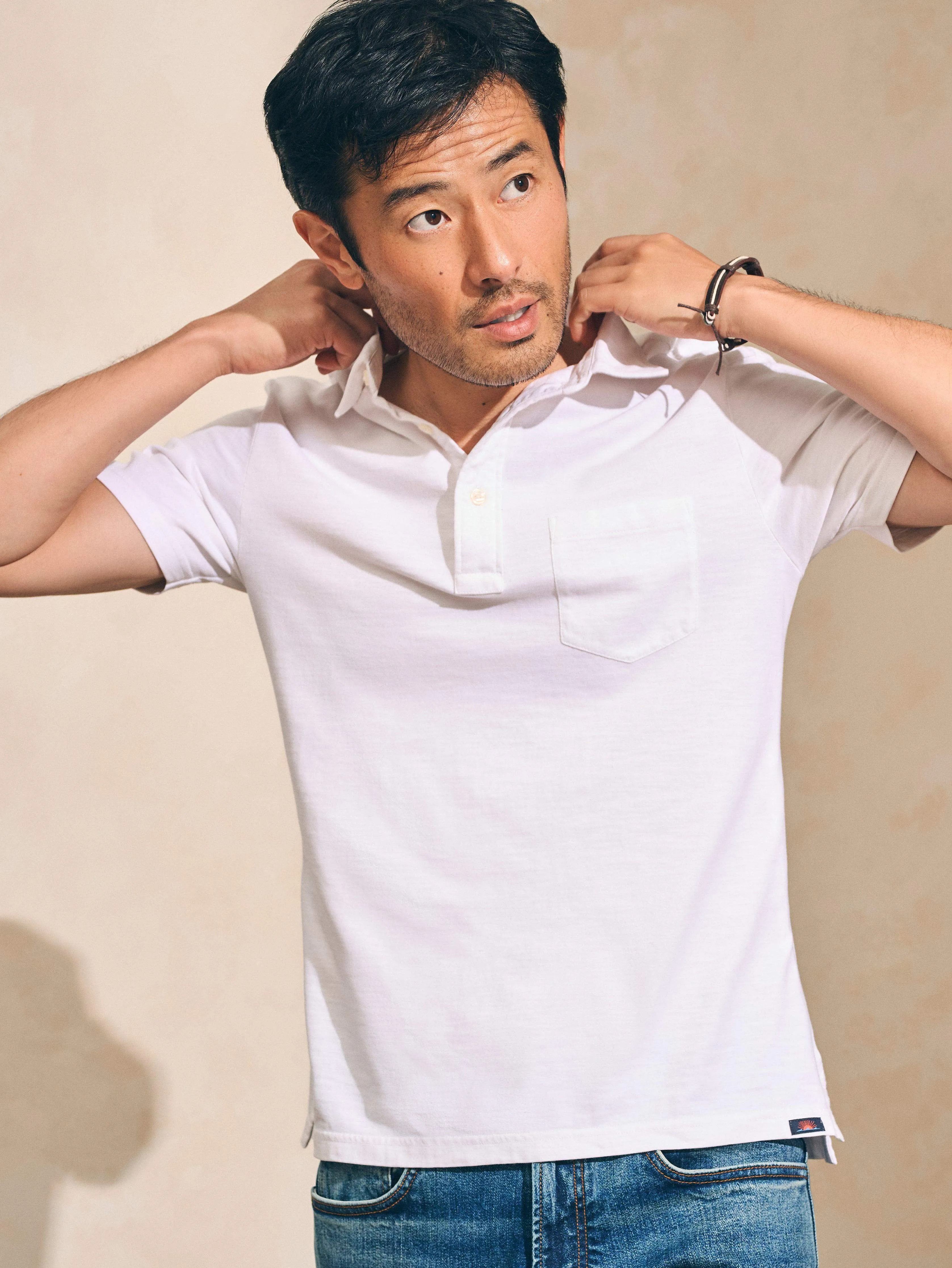 Sunwashed T-Shirt Polo - White sold by Faherty