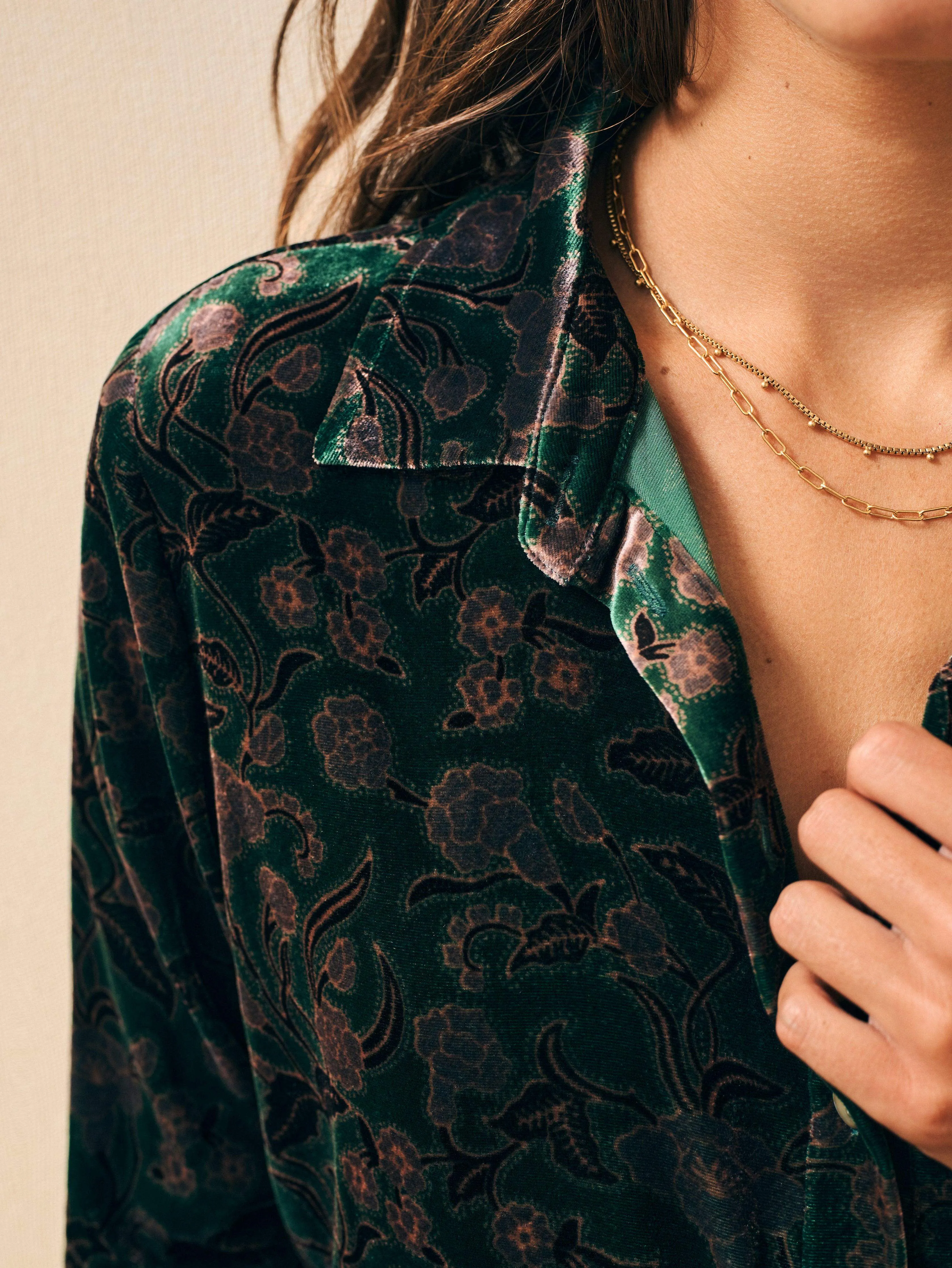 Stretch Silk Velvet Genevieve Shirt - Pine Blossom sold by Faherty product image thumbnail 2