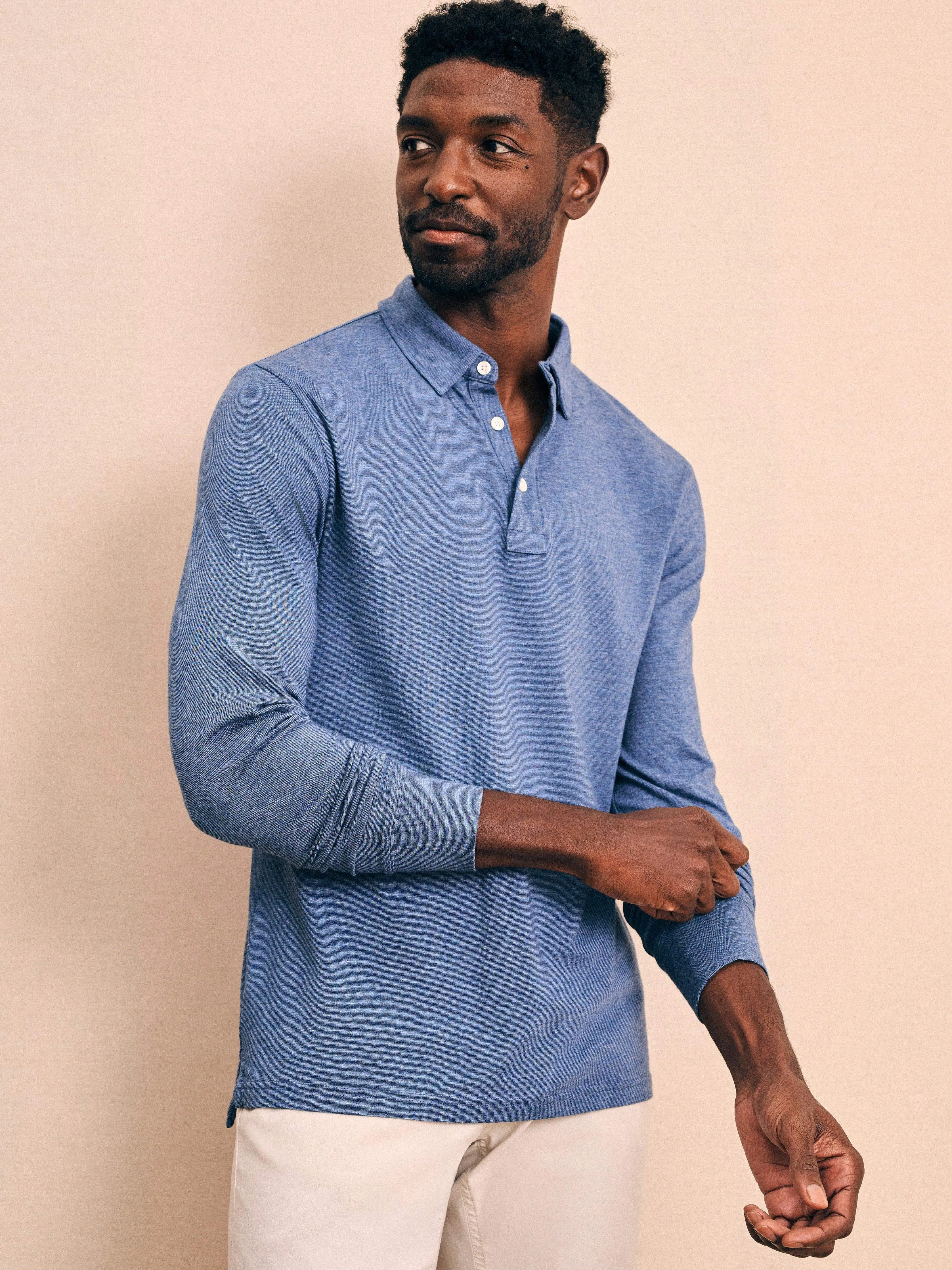 Movement™ Long-Sleeve Polo Shirt - Sea Navy Melange sold by Faherty