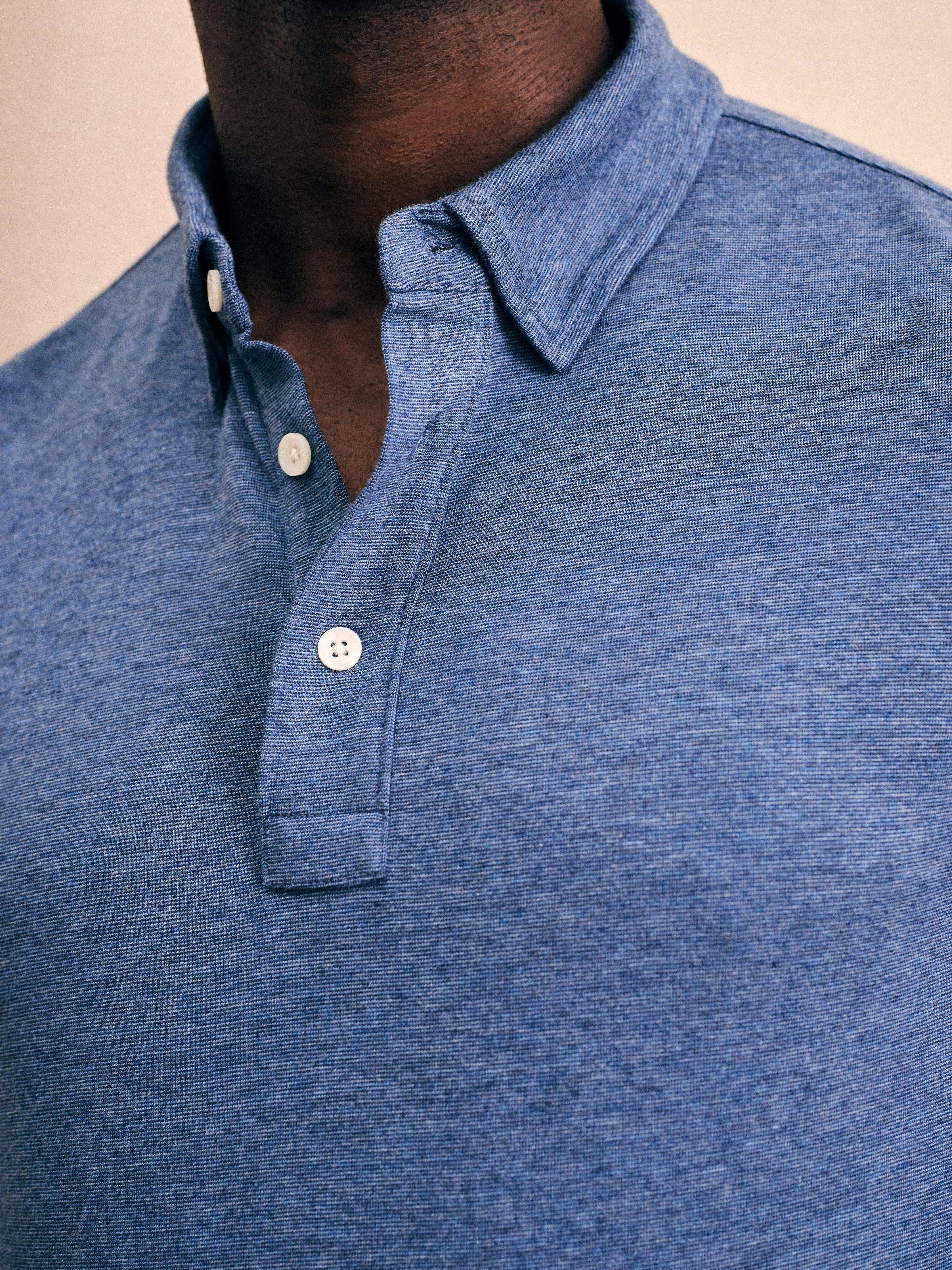 Movement™ Long-Sleeve Polo Shirt - Sea Navy Melange sold by Faherty product image thumbnail 3