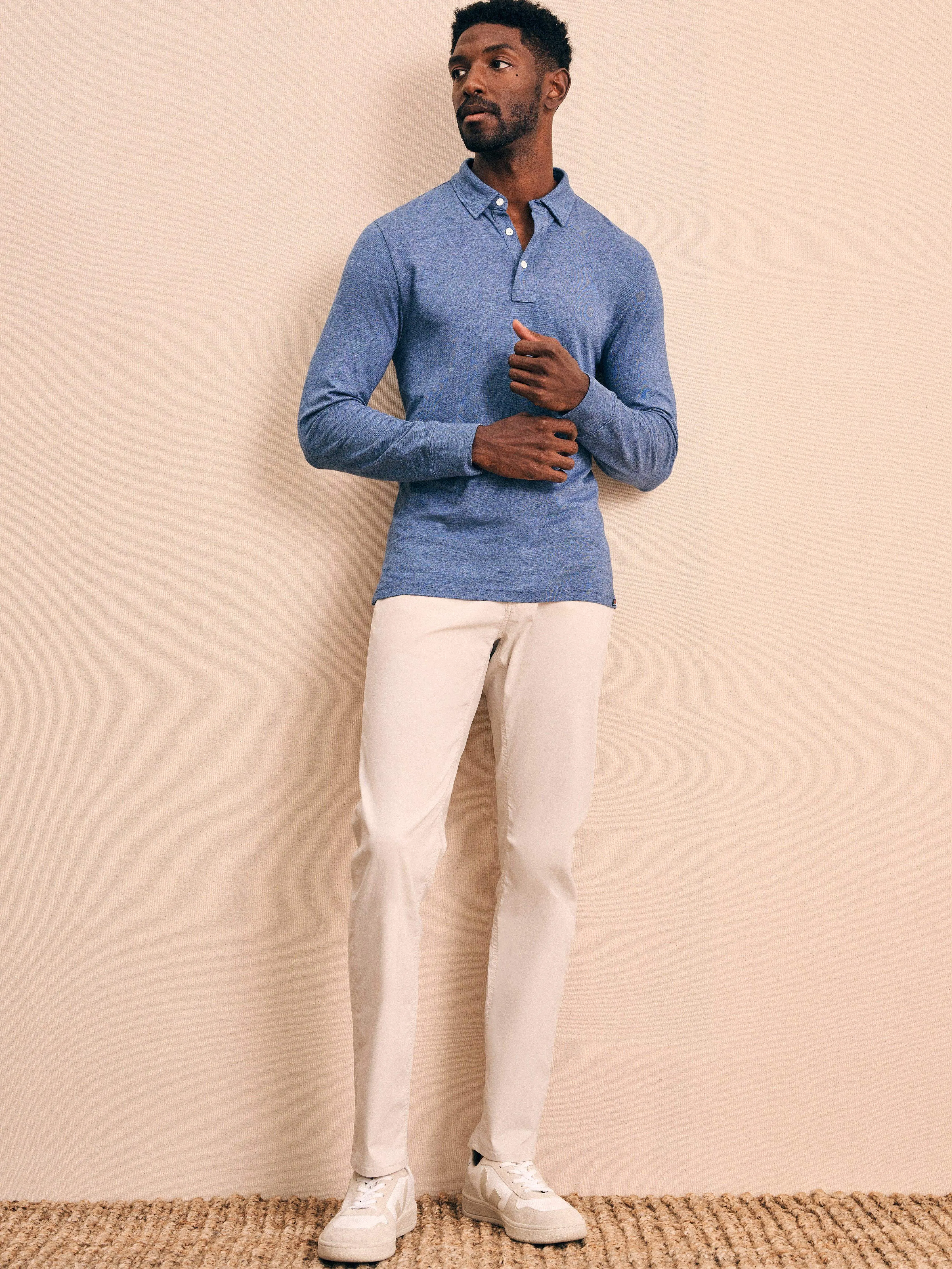 Movement™ Long-Sleeve Polo Shirt - Sea Navy Melange sold by Faherty product image thumbnail 4