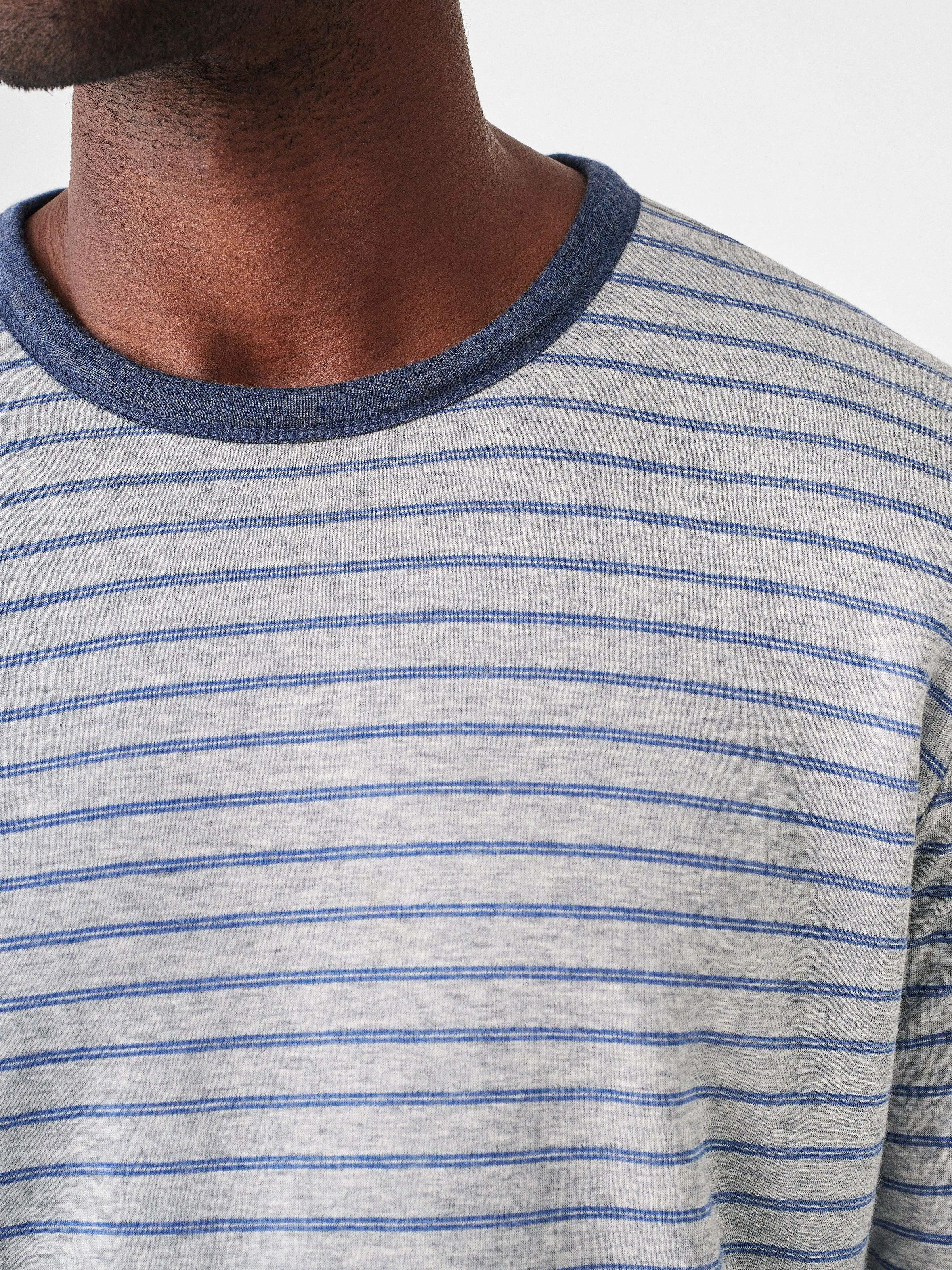 Cloud Cotton Reversible Crew - Navy Heather Prairie Water Stripe sold by Faherty product image thumbnail 3