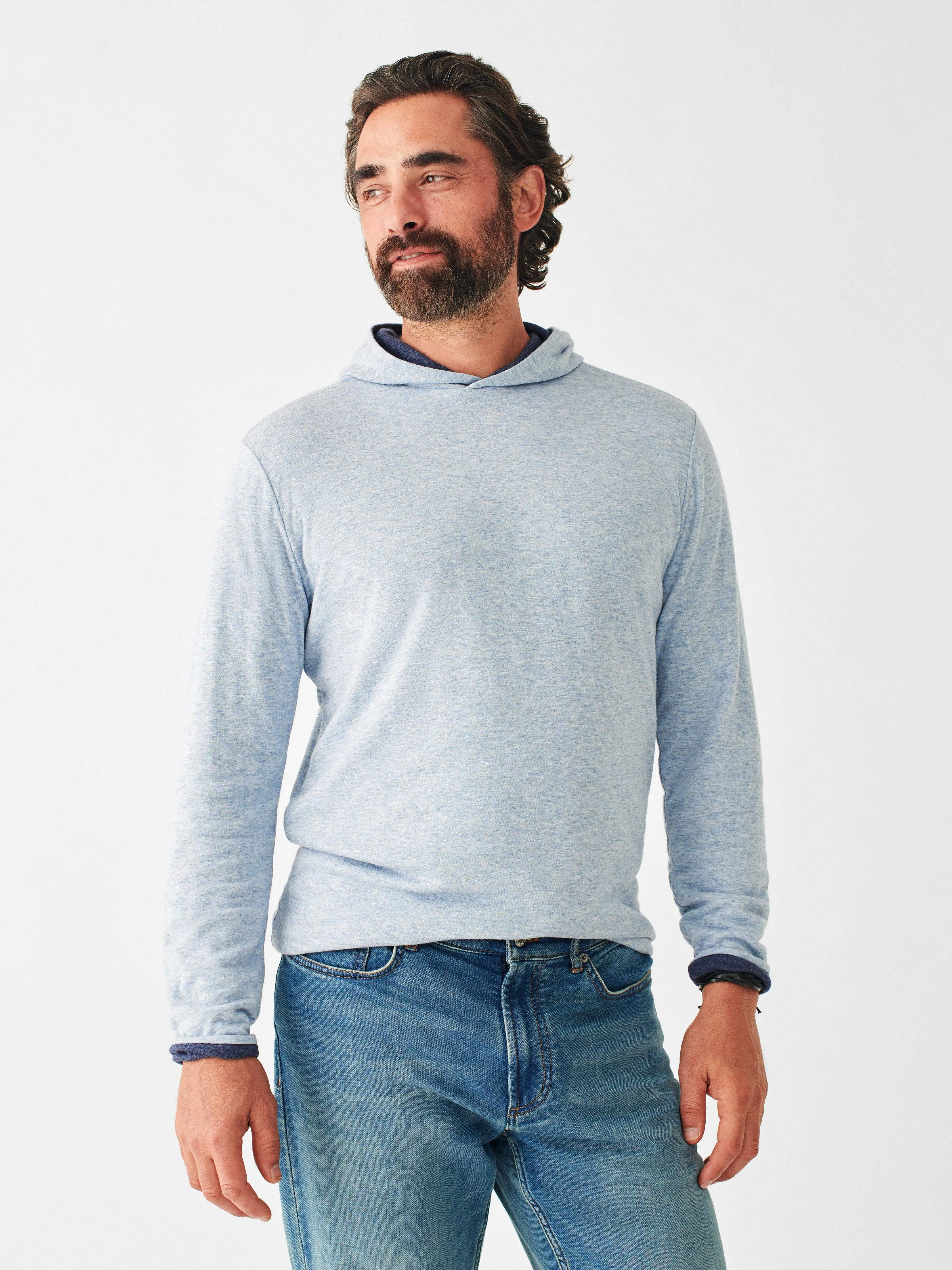 Cloud Cotton Reversible Hoodie - Light Blue Heather Navy Heather sold by Faherty product image thumbnail 2