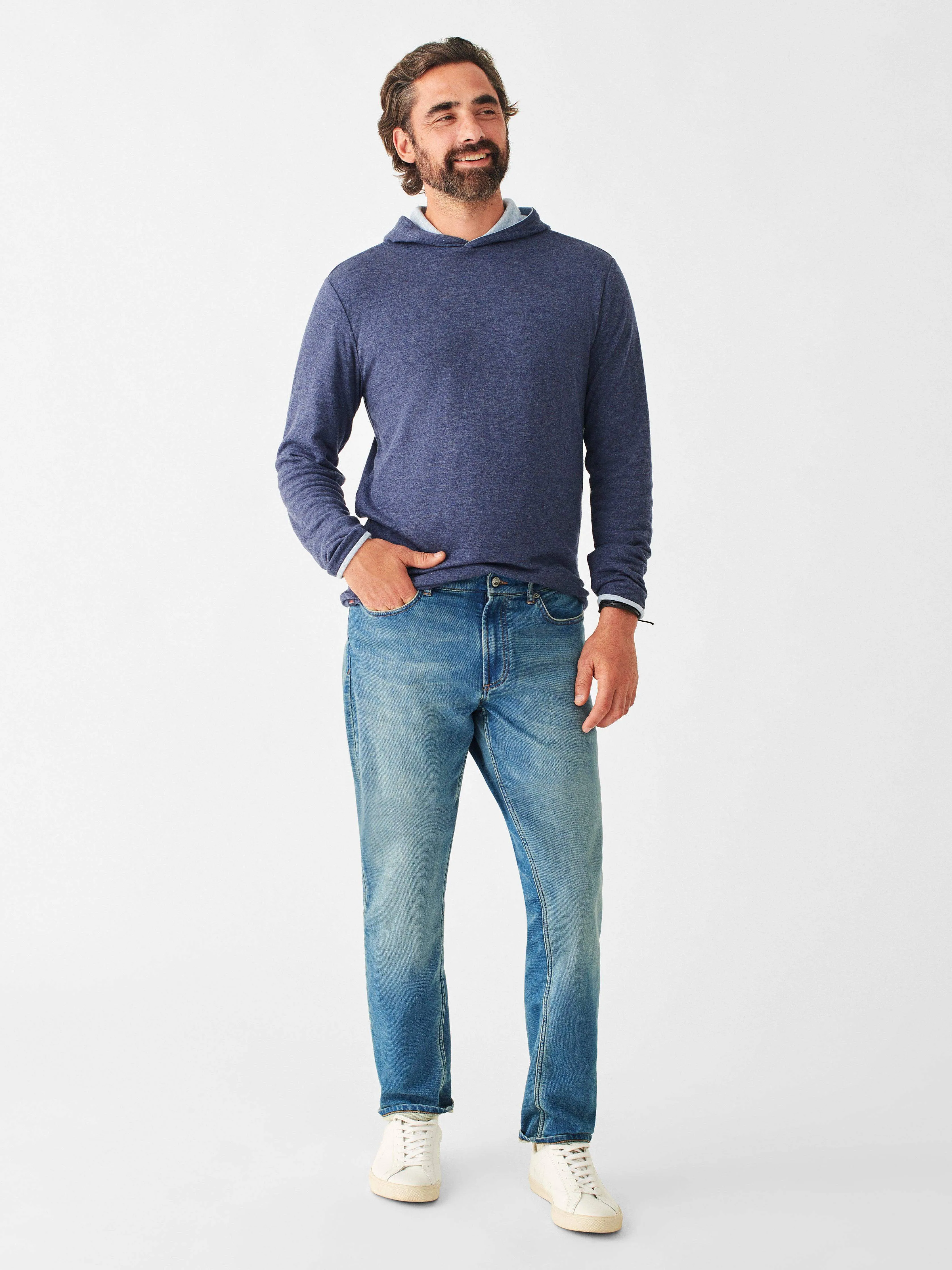 Cloud Cotton Reversible Hoodie - Light Blue Heather Navy Heather sold by Faherty product image thumbnail 5