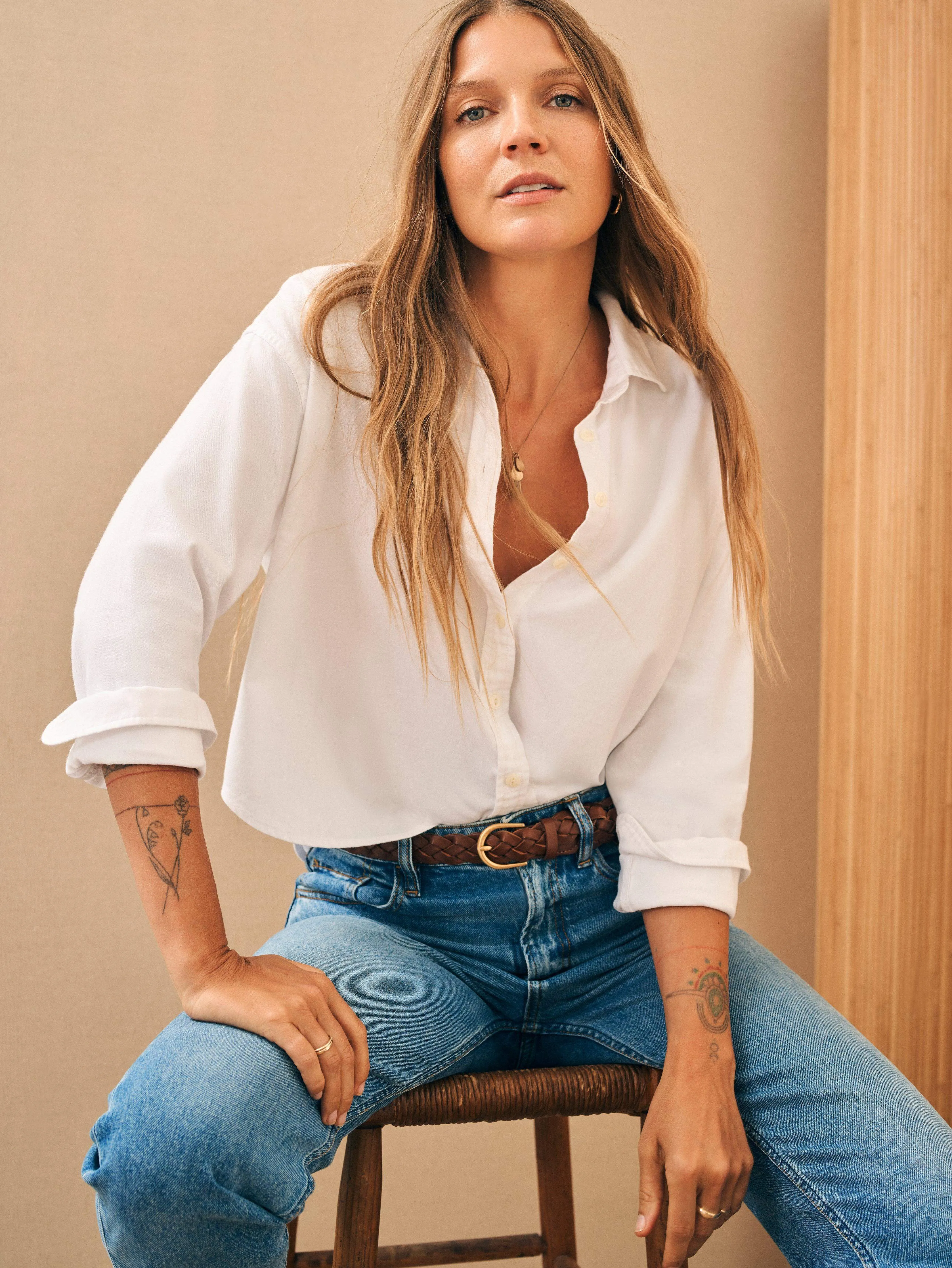 Stretch Oxford Cropped Shirt - White sold by Faherty product image thumbnail 2