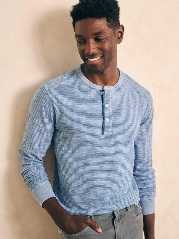 Long-Sleeve Indigo Henley - Indigo Shell Stripe sold by Faherty