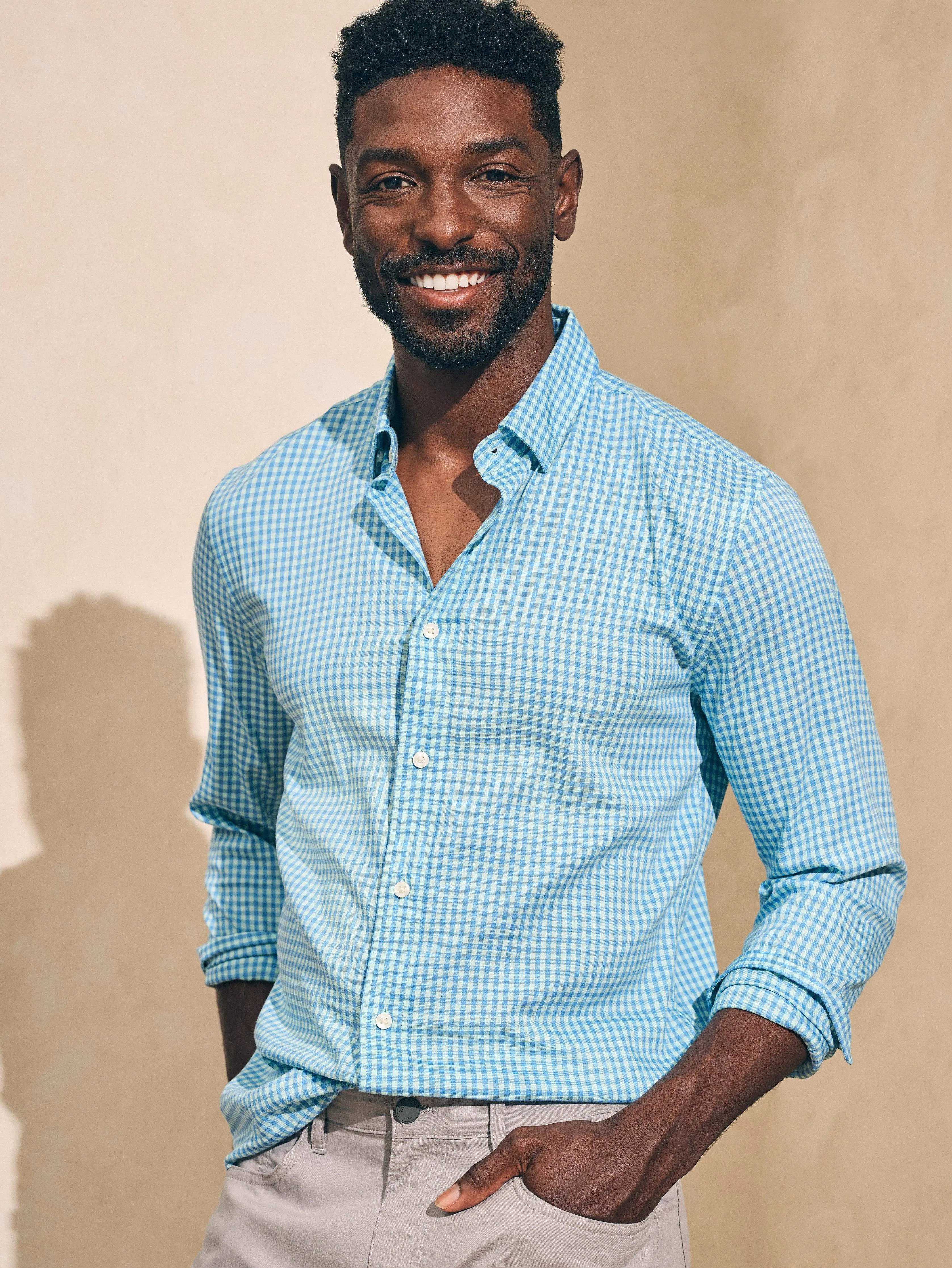 Movement™ Shirt - Sea Breeze Gingham sold by Faherty product image thumbnail 2