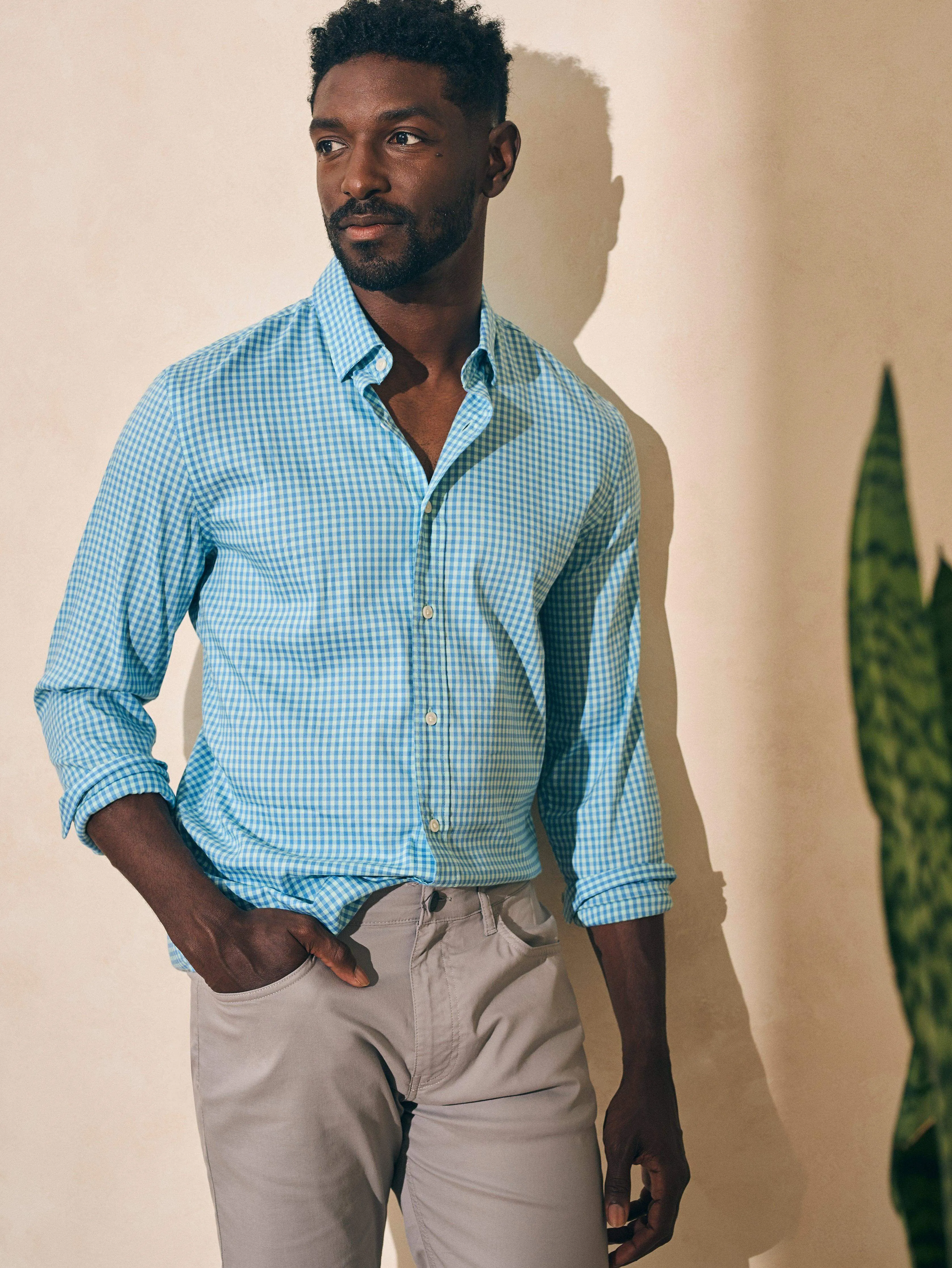Movement™ Shirt - Sea Breeze Gingham sold by Faherty product image thumbnail 4