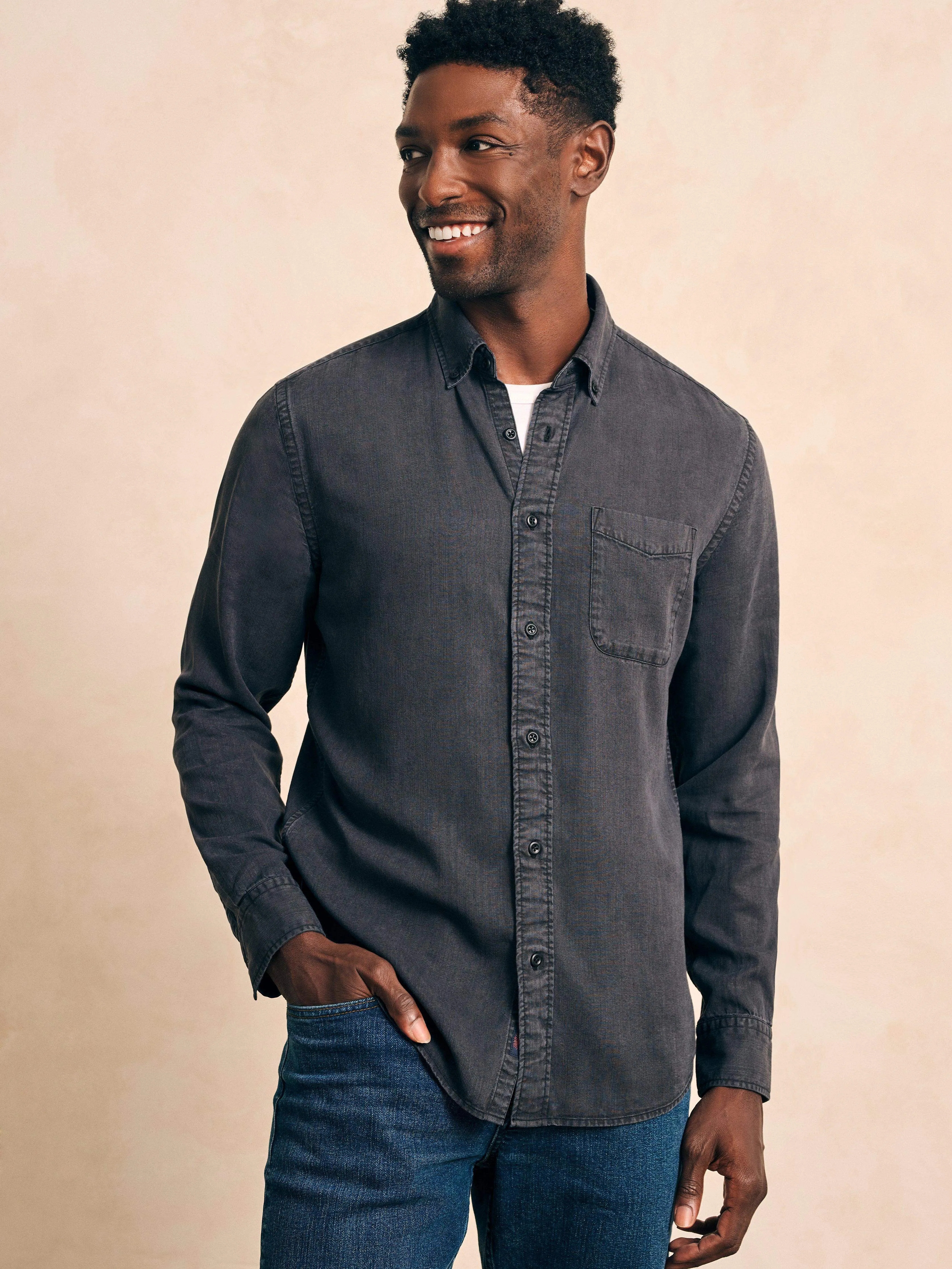 Tried & True Chambray Shirt - Durango Black sold by Faherty