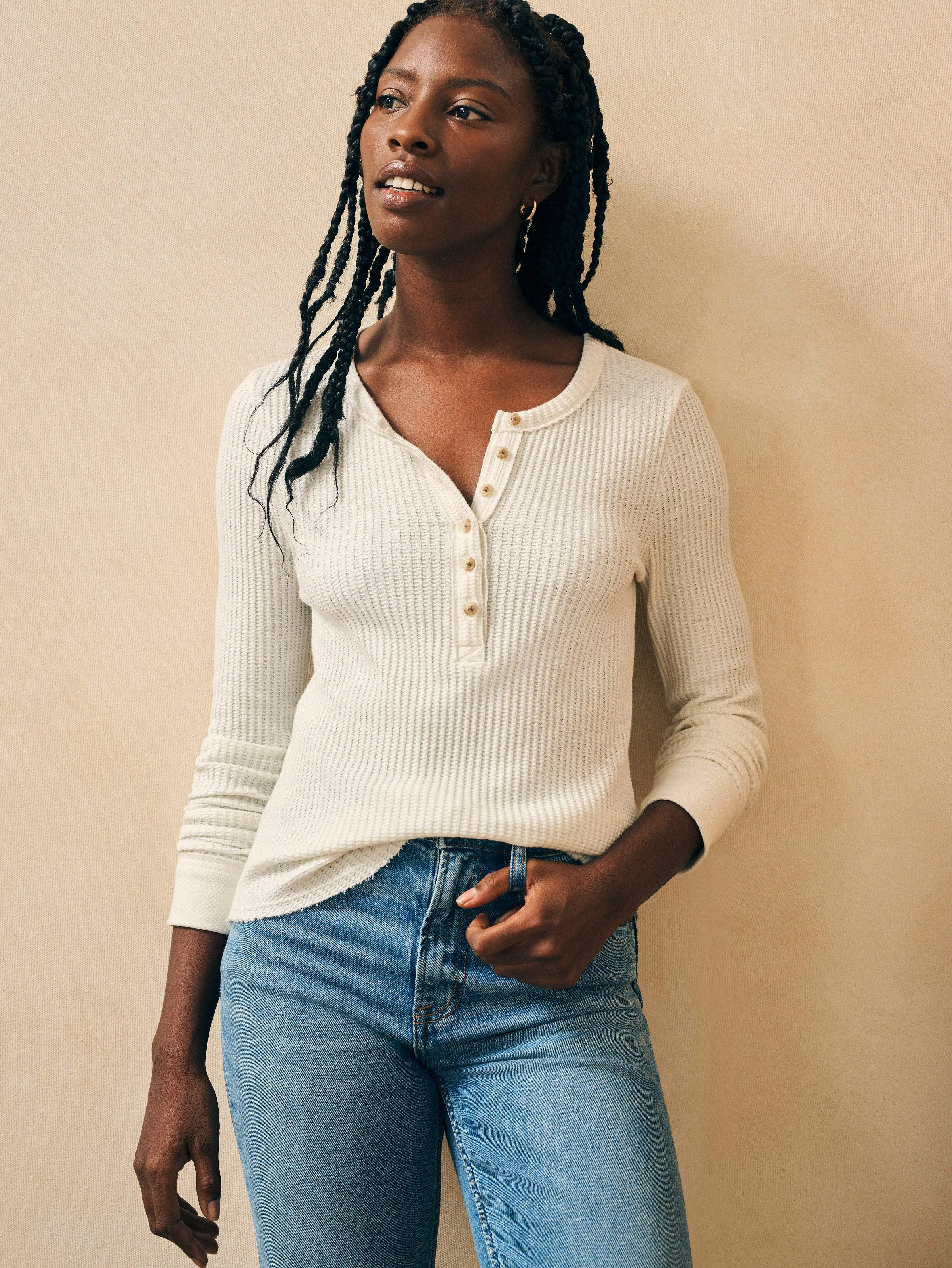 Legend™ Apres Waffle Henley - Egret sold by Faherty