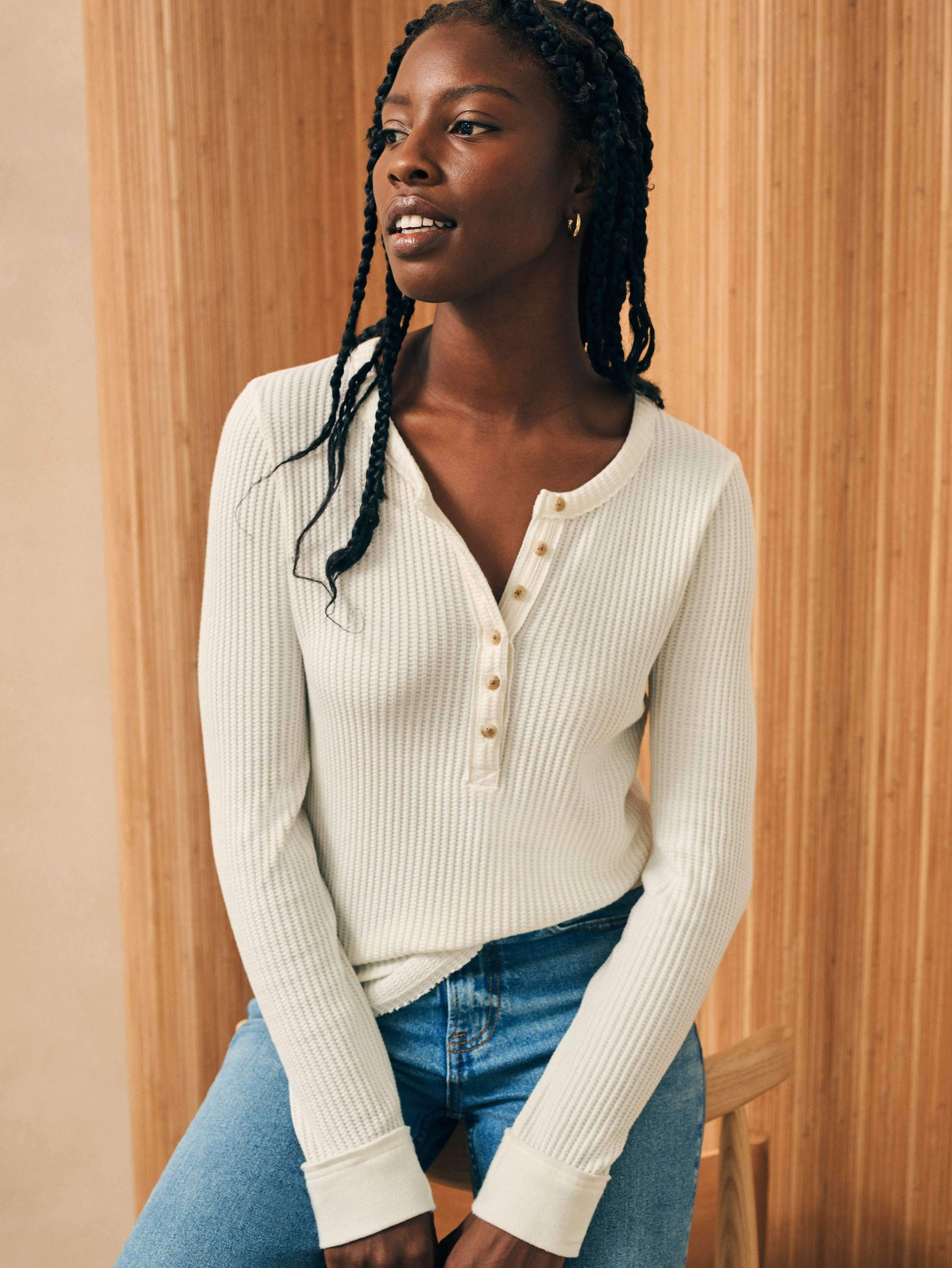 Legend™ Apres Waffle Henley - Egret sold by Faherty product image thumbnail 3