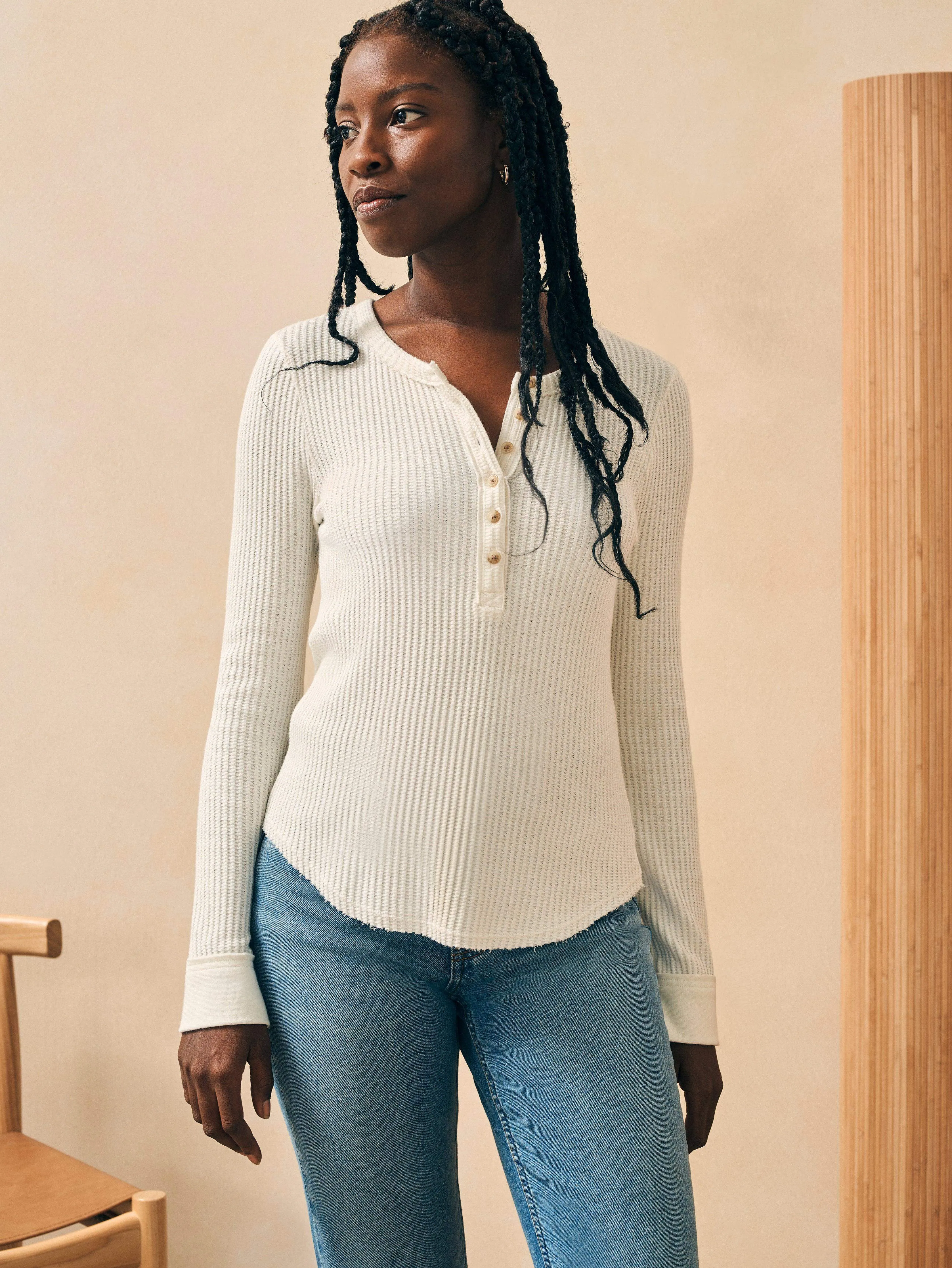 Legend™ Apres Waffle Henley - Egret sold by Faherty product image thumbnail 4