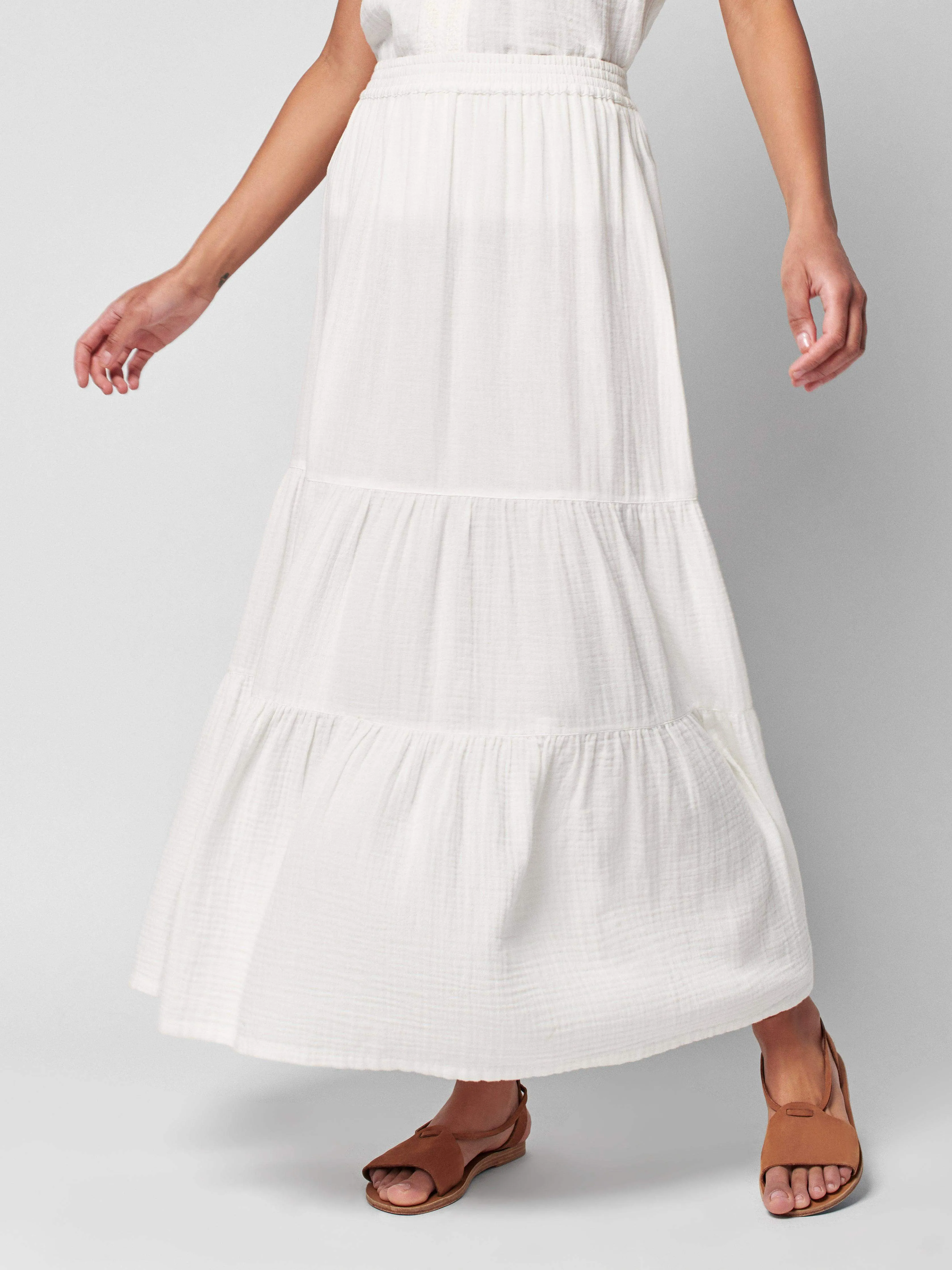 Dream Cotton Gauze Valentina Tiered Skirt - White sold by Faherty product image thumbnail 3