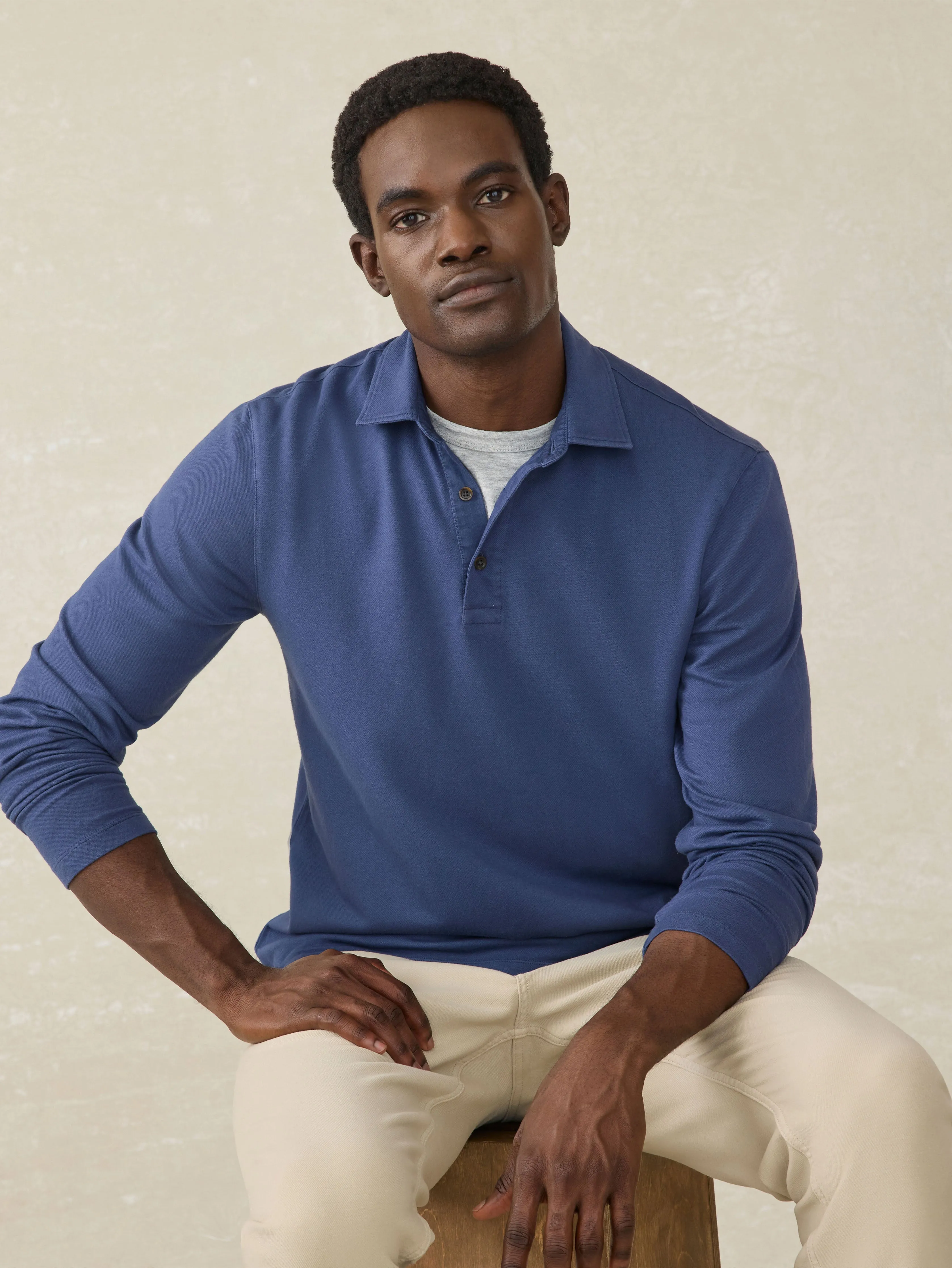Long-Sleeve Field Knit Polo - Blue Nights sold by Faherty product image thumbnail 3