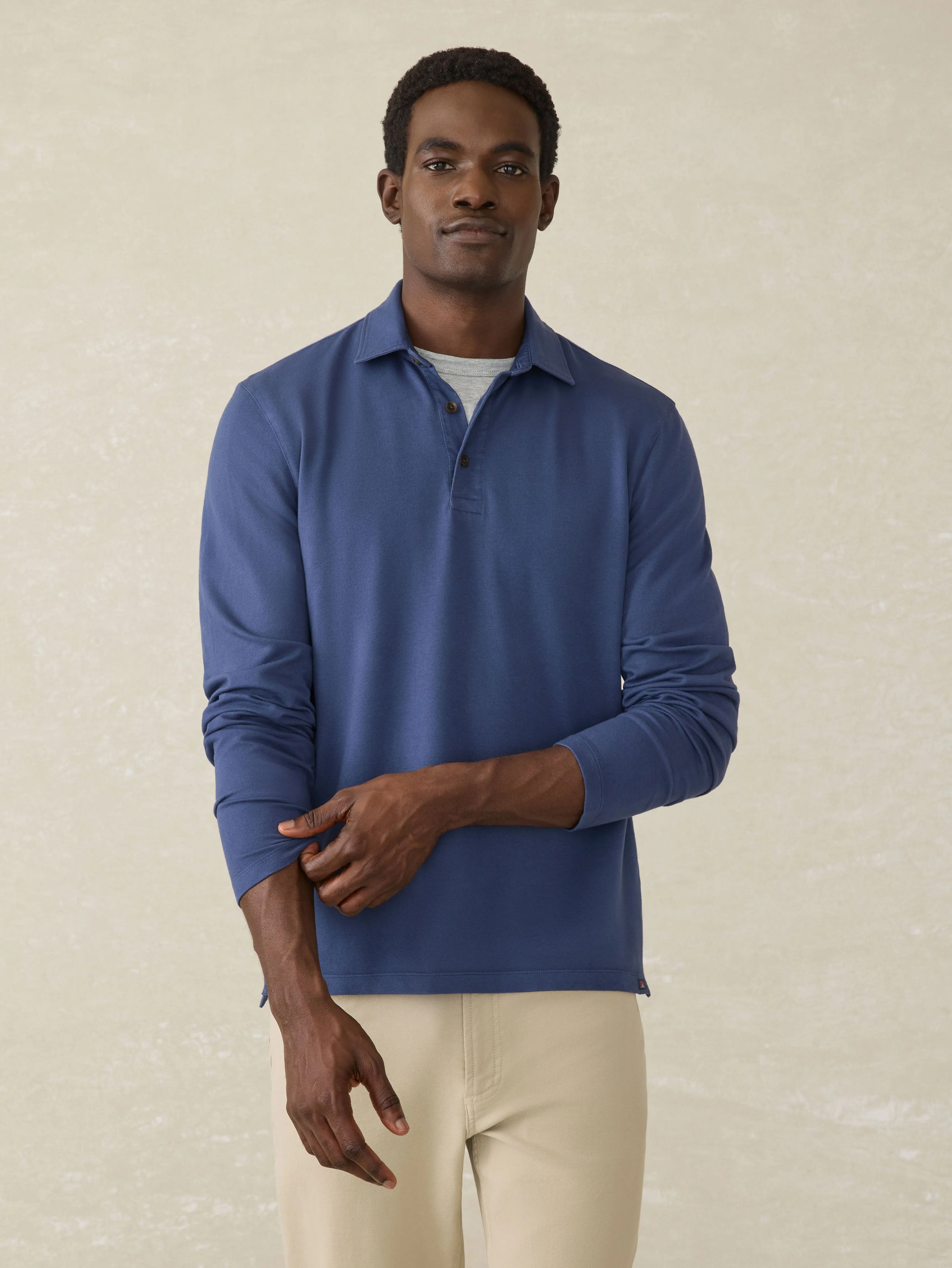 Long-Sleeve Field Knit Polo - Blue Nights sold by Faherty
