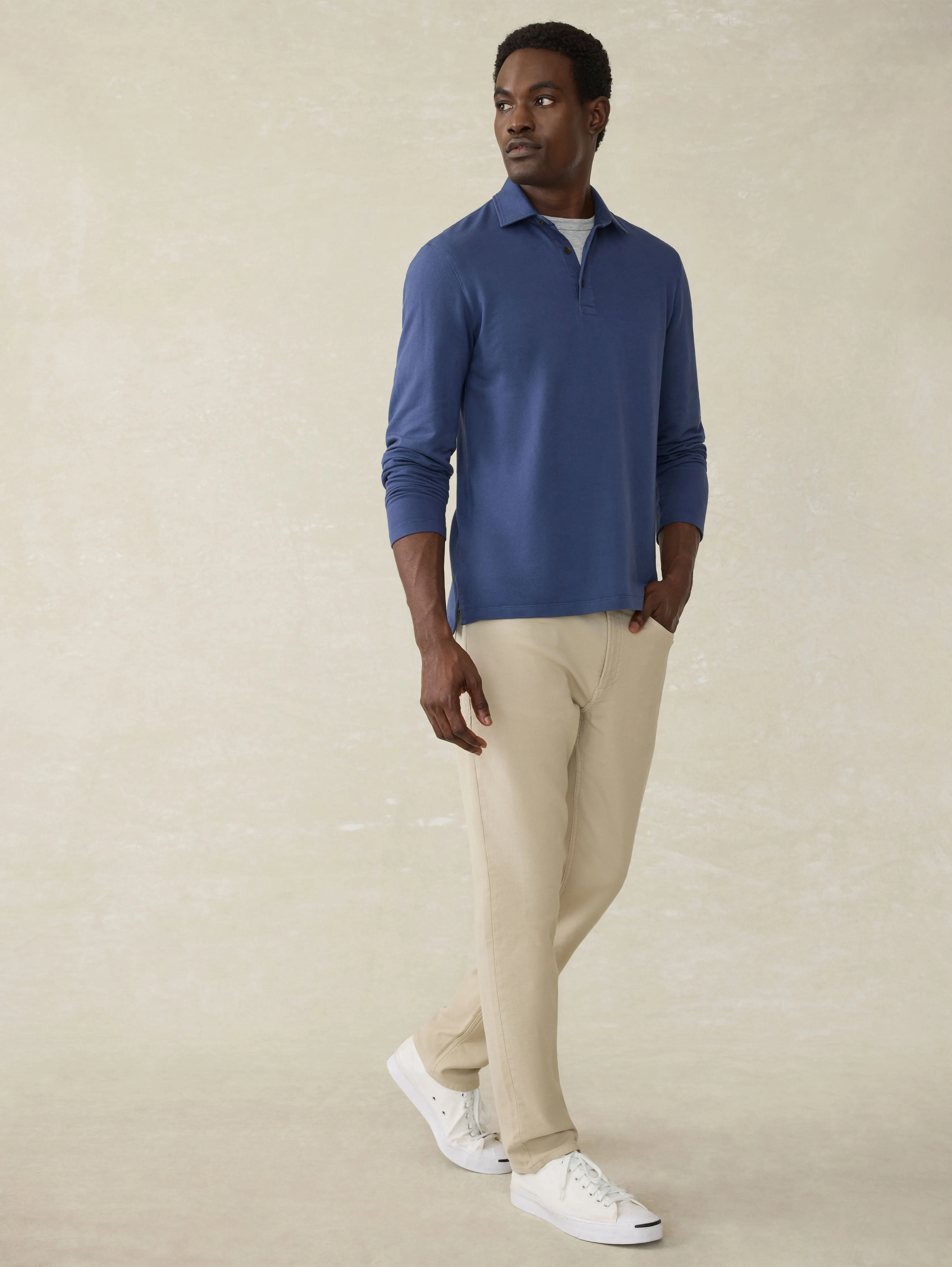 Long-Sleeve Field Knit Polo - Blue Nights sold by Faherty product image thumbnail 4