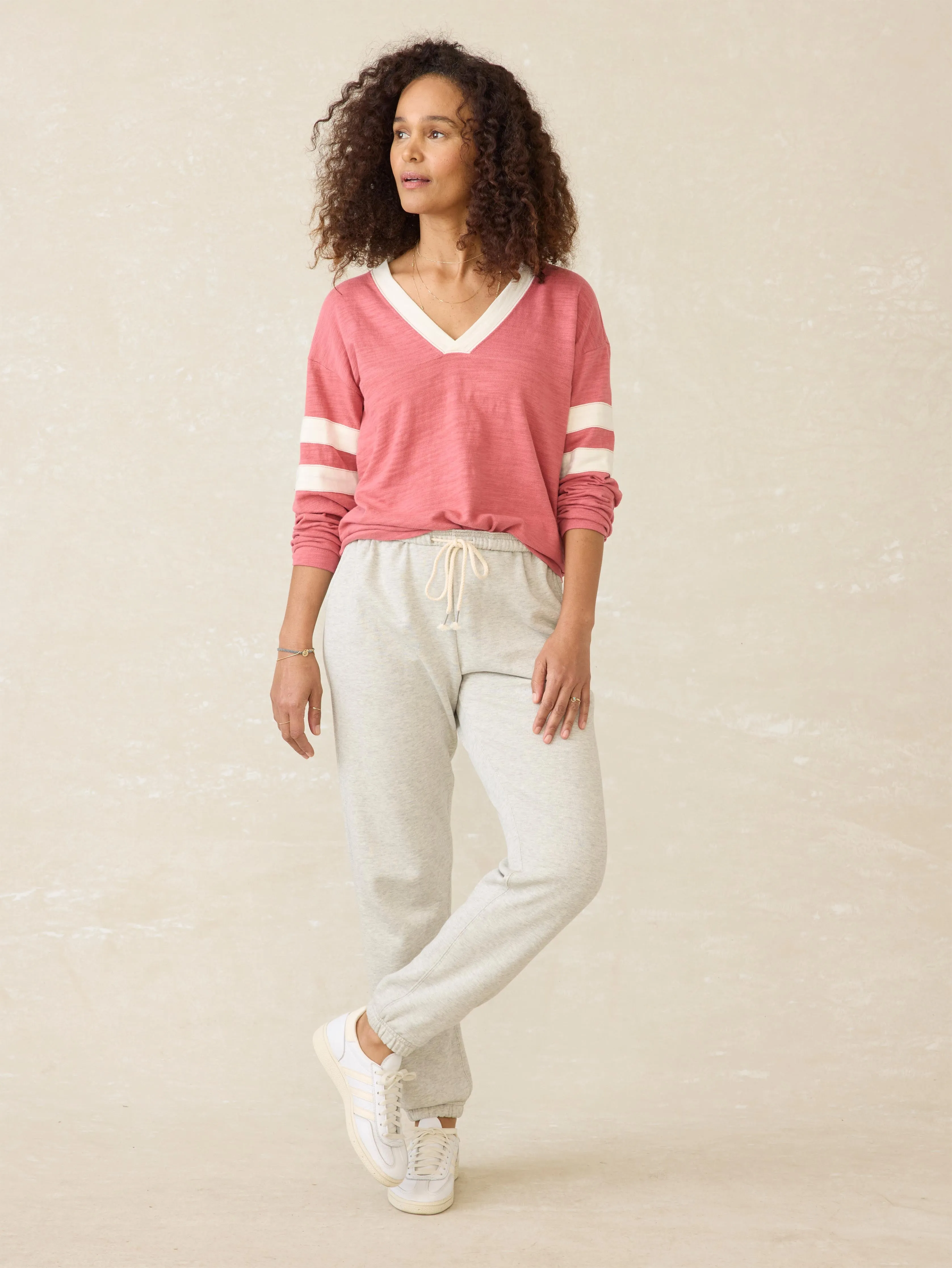 Organic Cotton Sunwashed Slub Varsity V-Neck - Baroque Rose sold by Faherty product image thumbnail 4