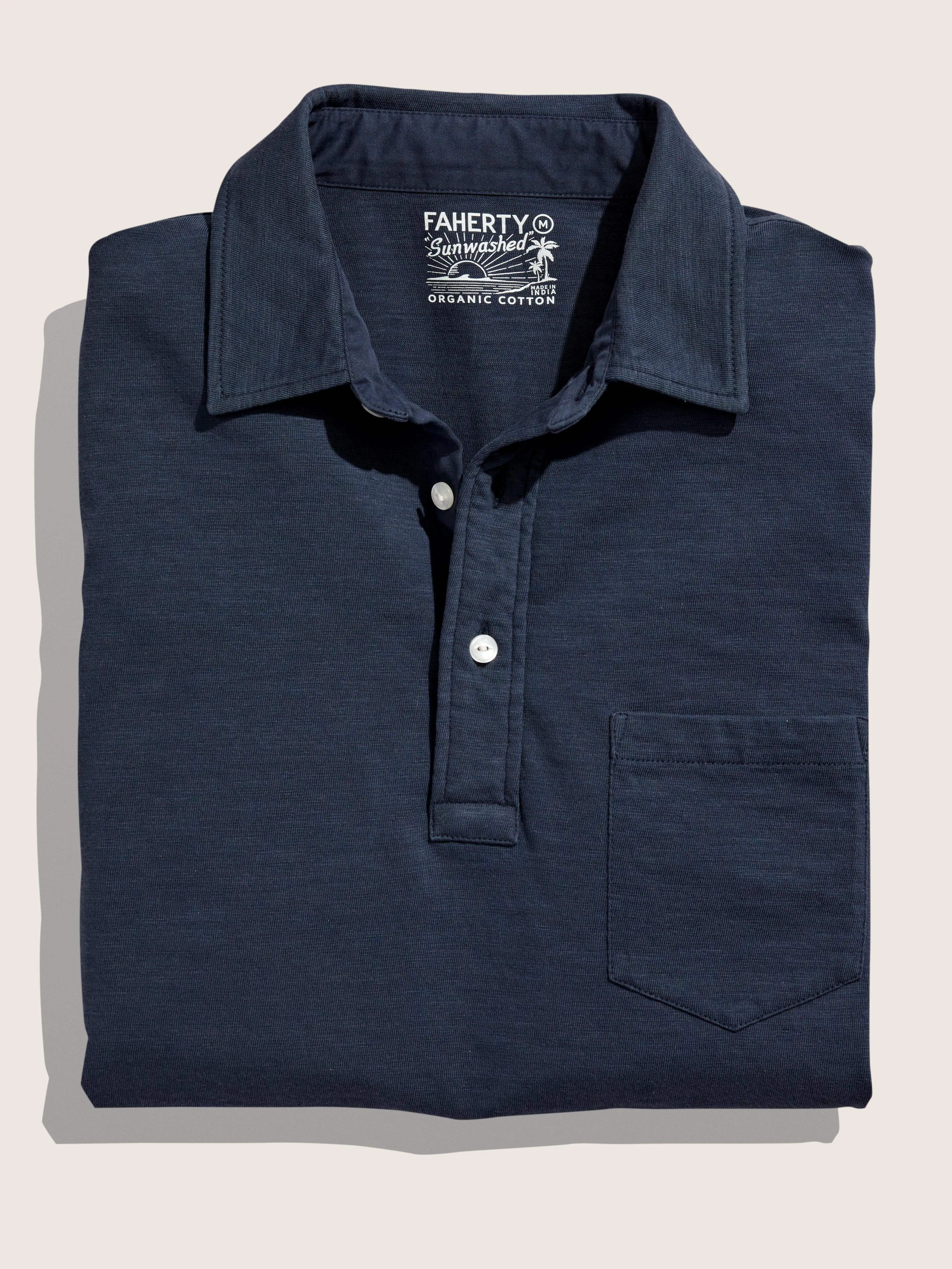 Sunwashed T-Shirt Polo - Dune Navy sold by Faherty