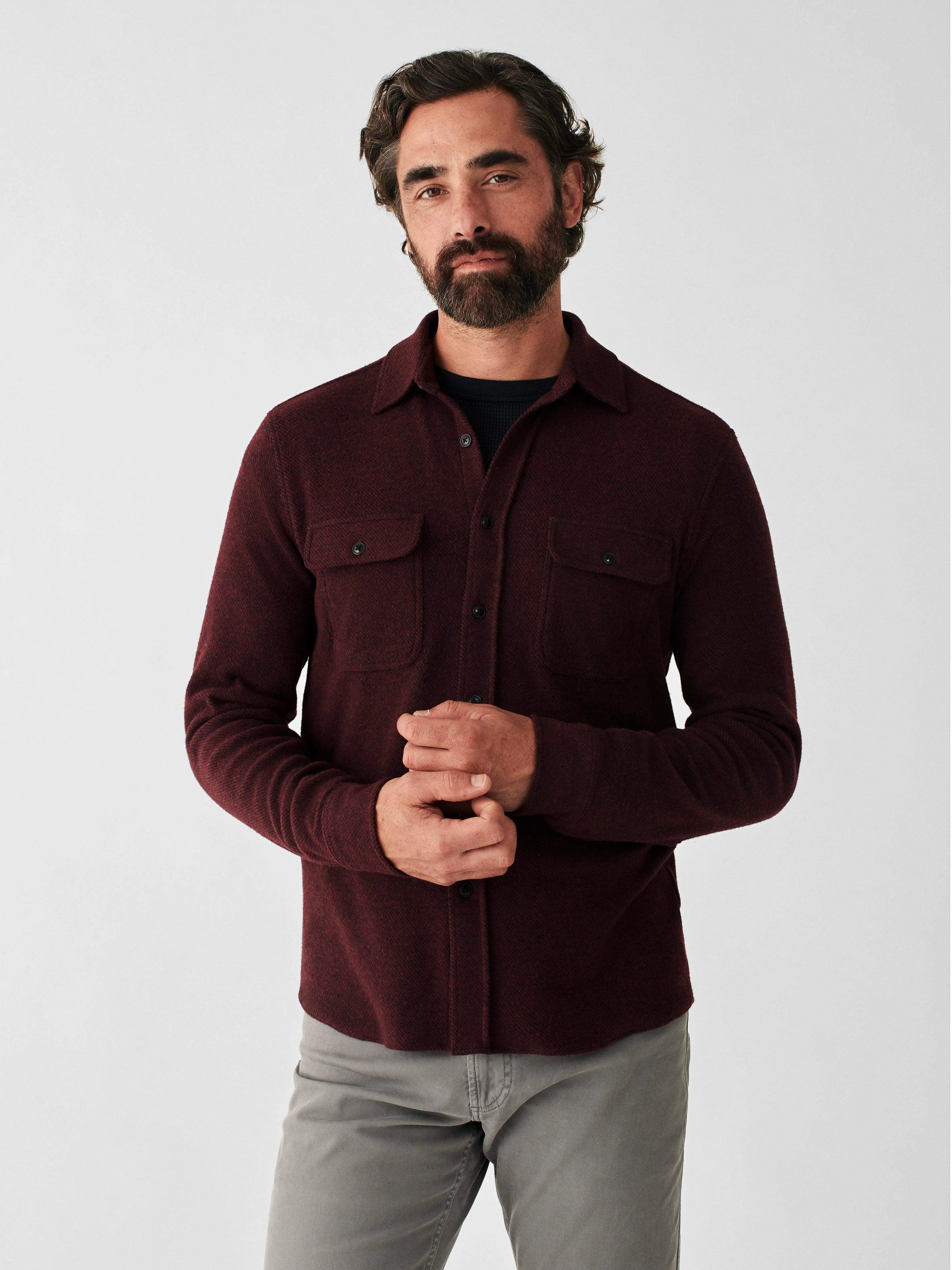 Legend™ Sweater Shirt - Burgundy Black Twill sold by Faherty