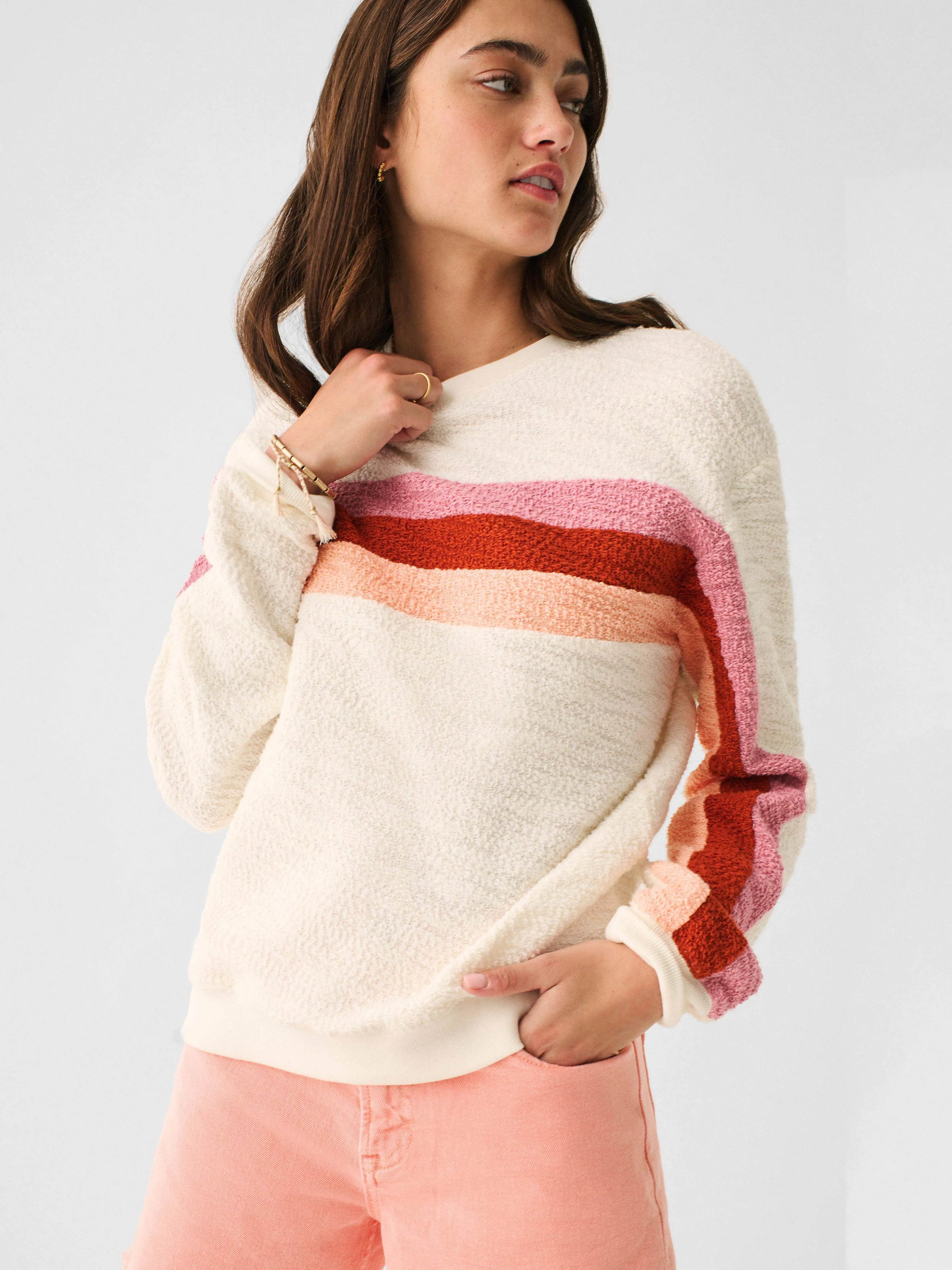Vista Stripe Pullover - Peach Nectar Multi sold by Faherty