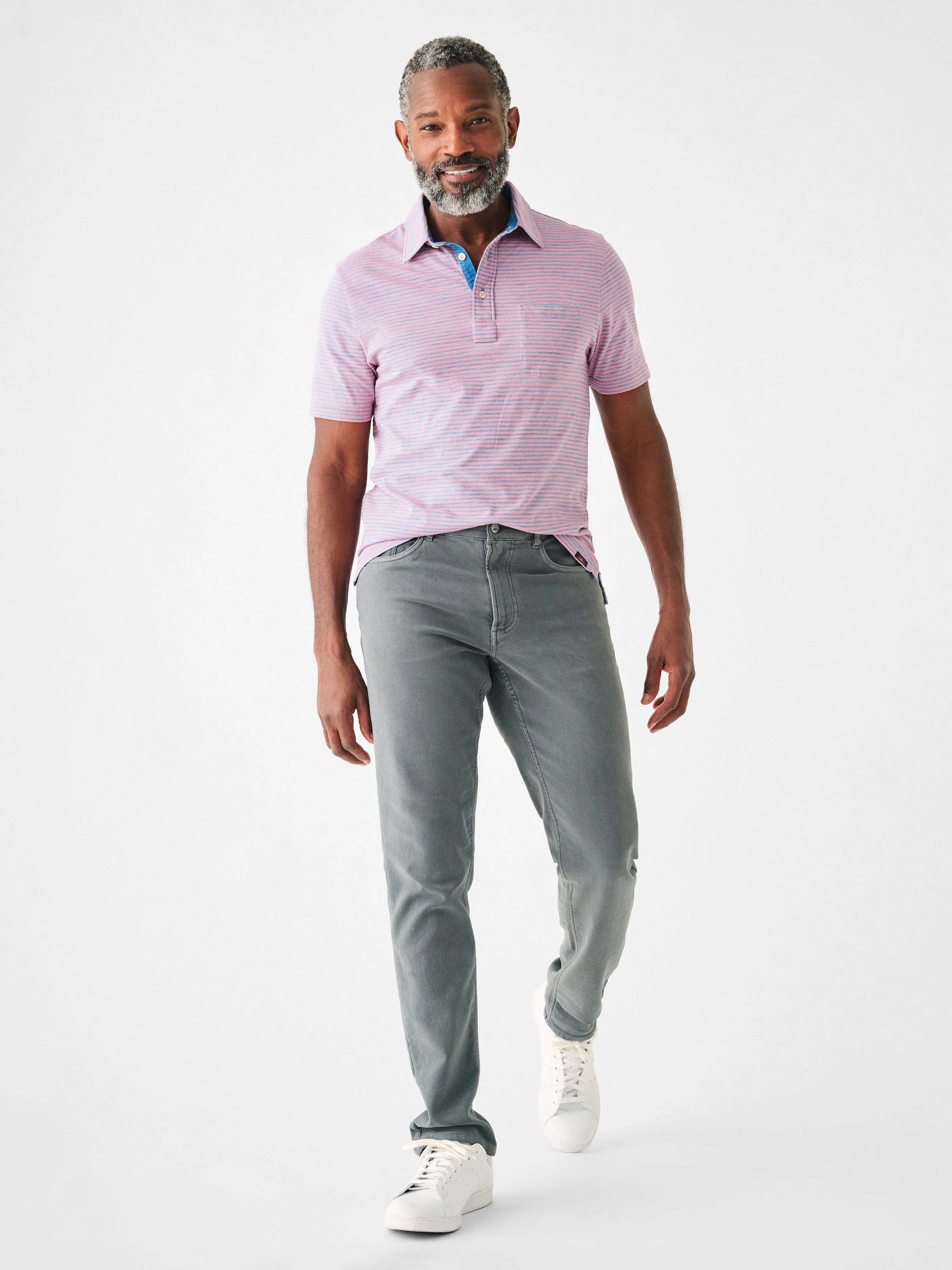 Short-Sleeve Indigo Polo Shirt - Salt Wash Pink sold by Faherty product image thumbnail 4