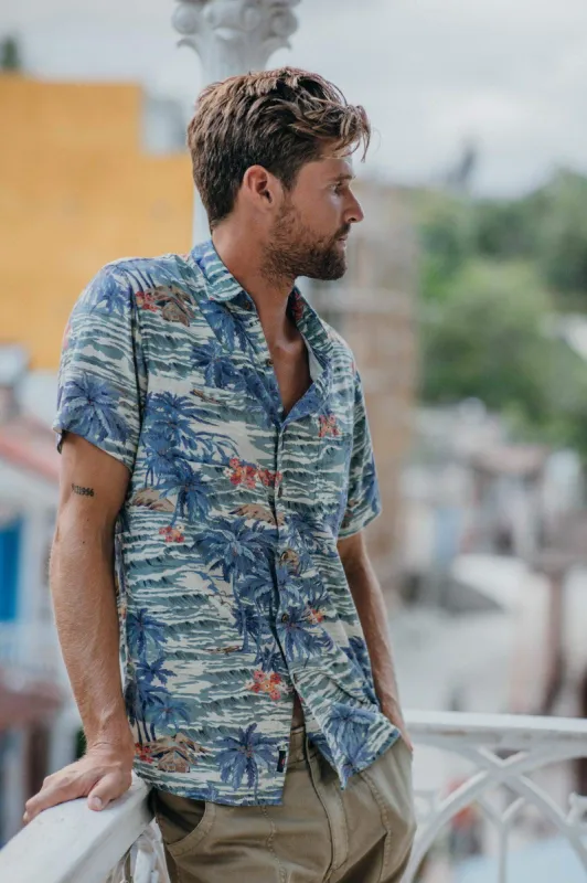 Short-Sleeve Rayon Kona Camp Shirt - South Pacific Swell sold by Faherty