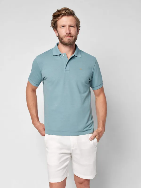 Short-Sleeve Pique Polo - Teal sold by Faherty
