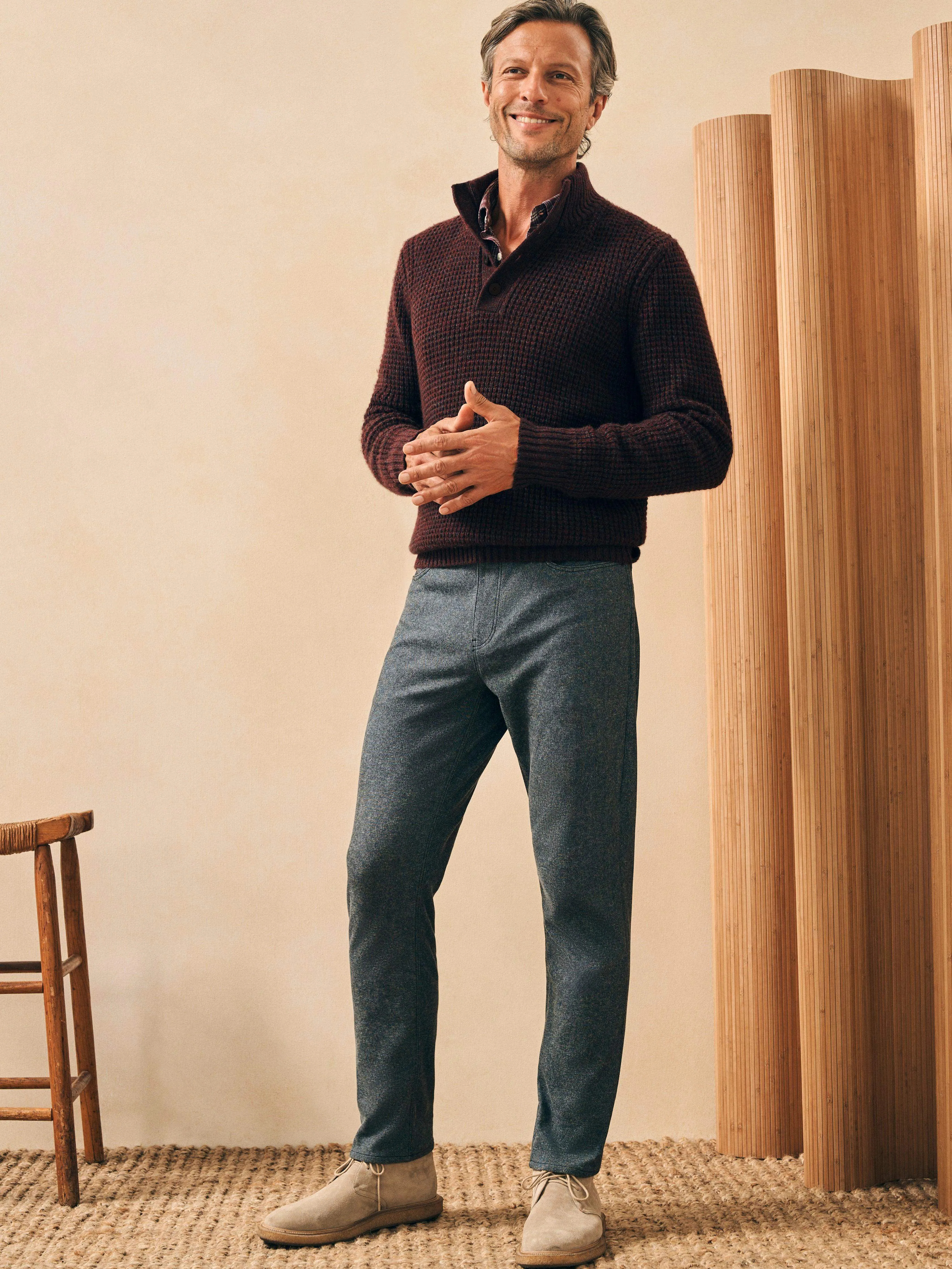 Cashmere Wool Quarter Button - Maroon Rock Marl sold by Faherty product image thumbnail 4