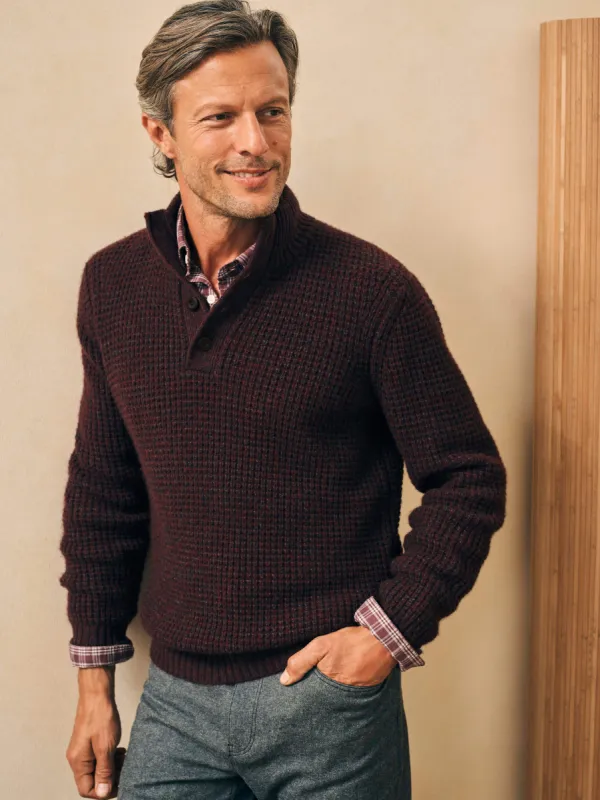 Cashmere Wool Quarter Button - Maroon Rock Marl sold by Faherty