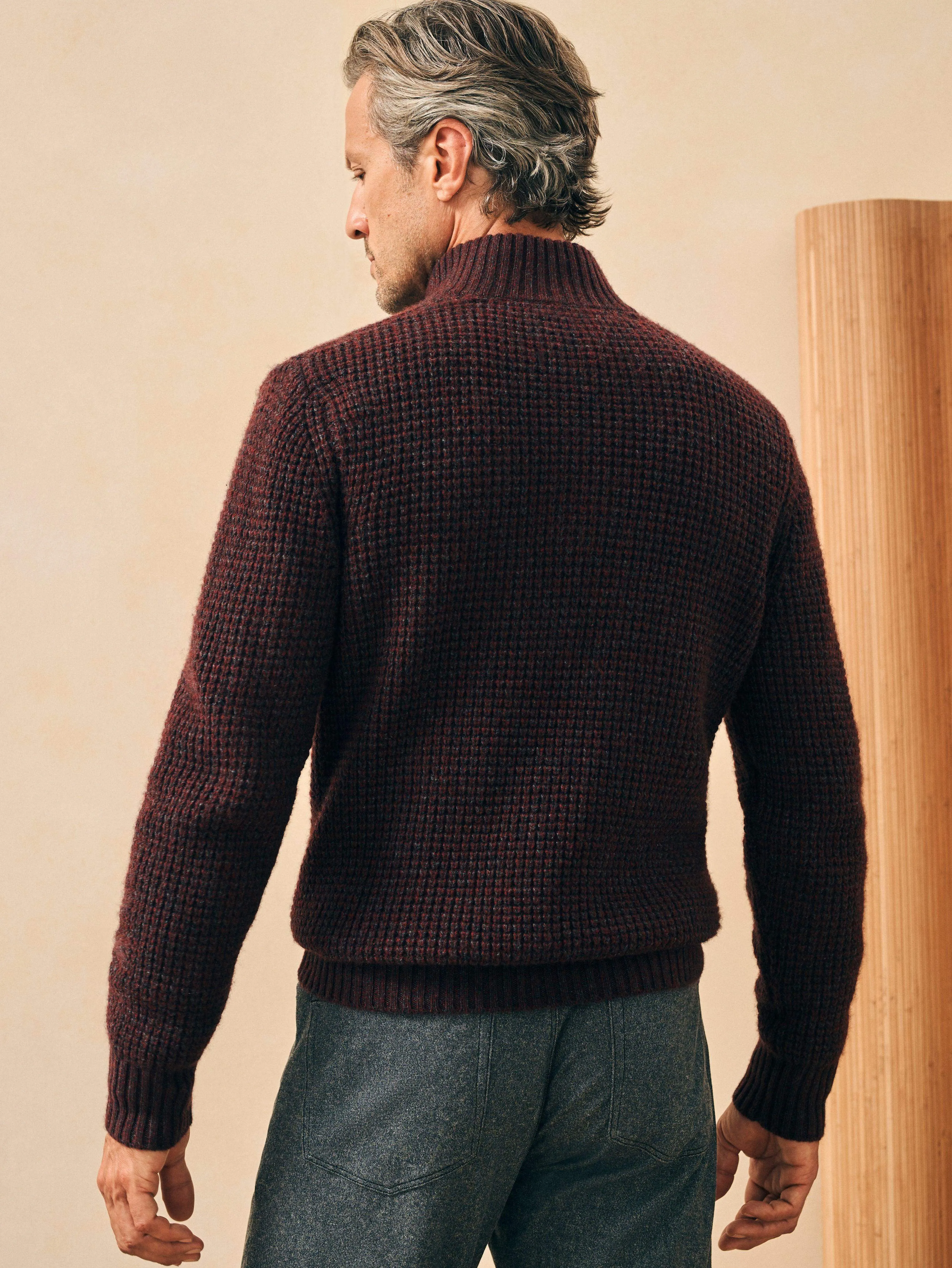 Cashmere Wool Quarter Button - Maroon Rock Marl sold by Faherty product image thumbnail 5