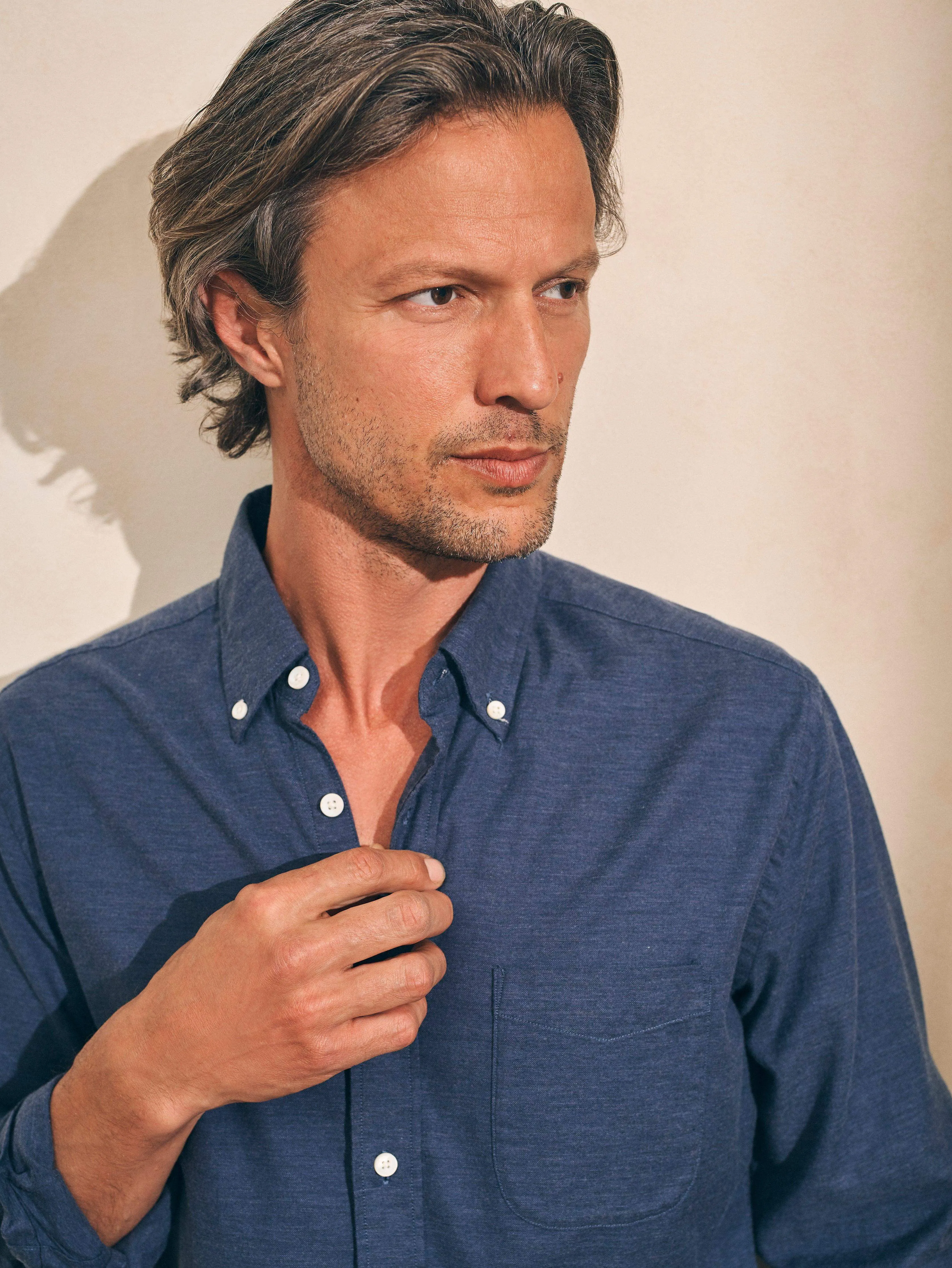 Stretch Oxford Shirt - Navy sold by Faherty product image thumbnail 2