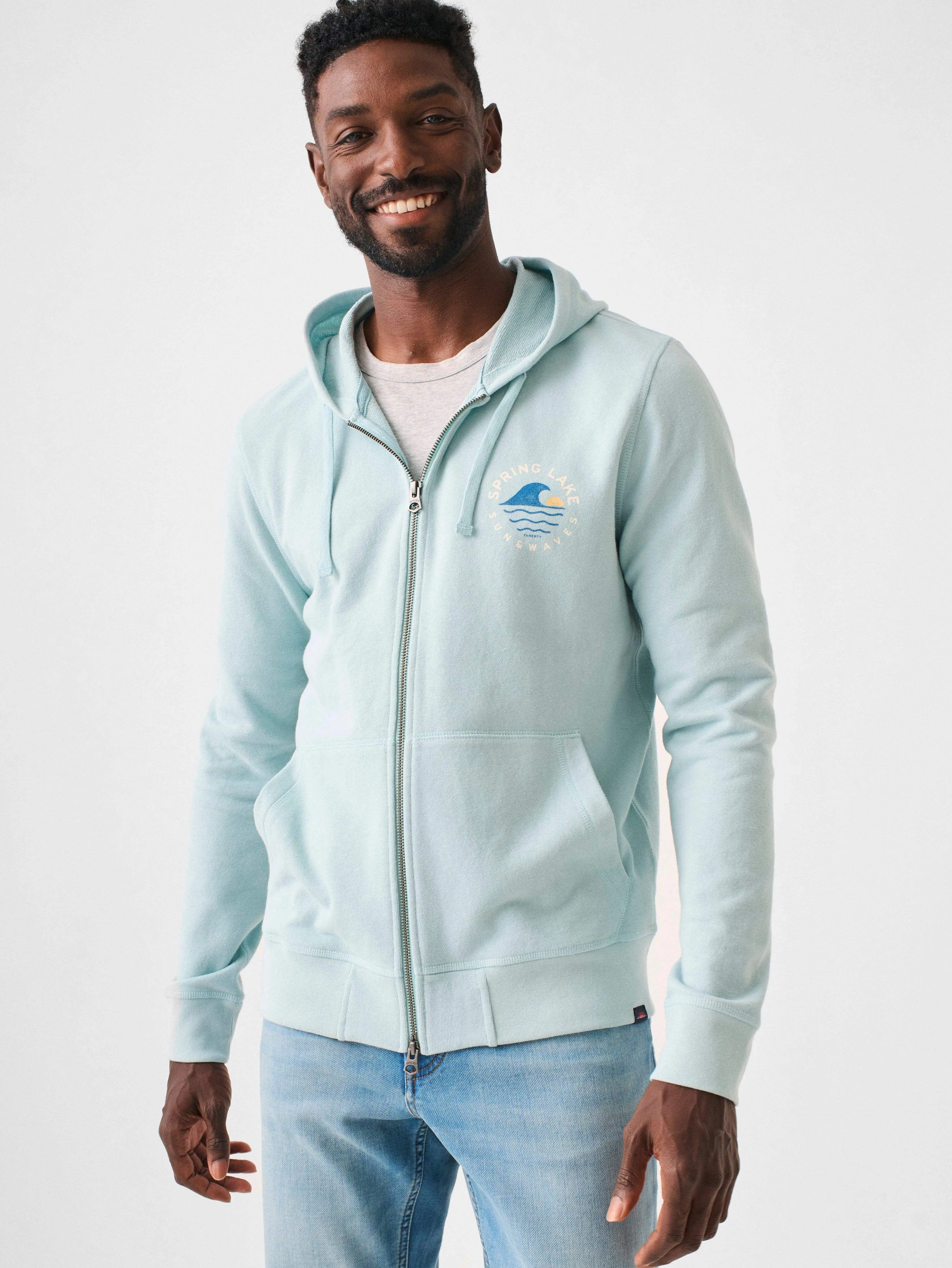 Spring Lake Long-Sleeve Terry Zip Hoodie - Seafoam sold by Faherty