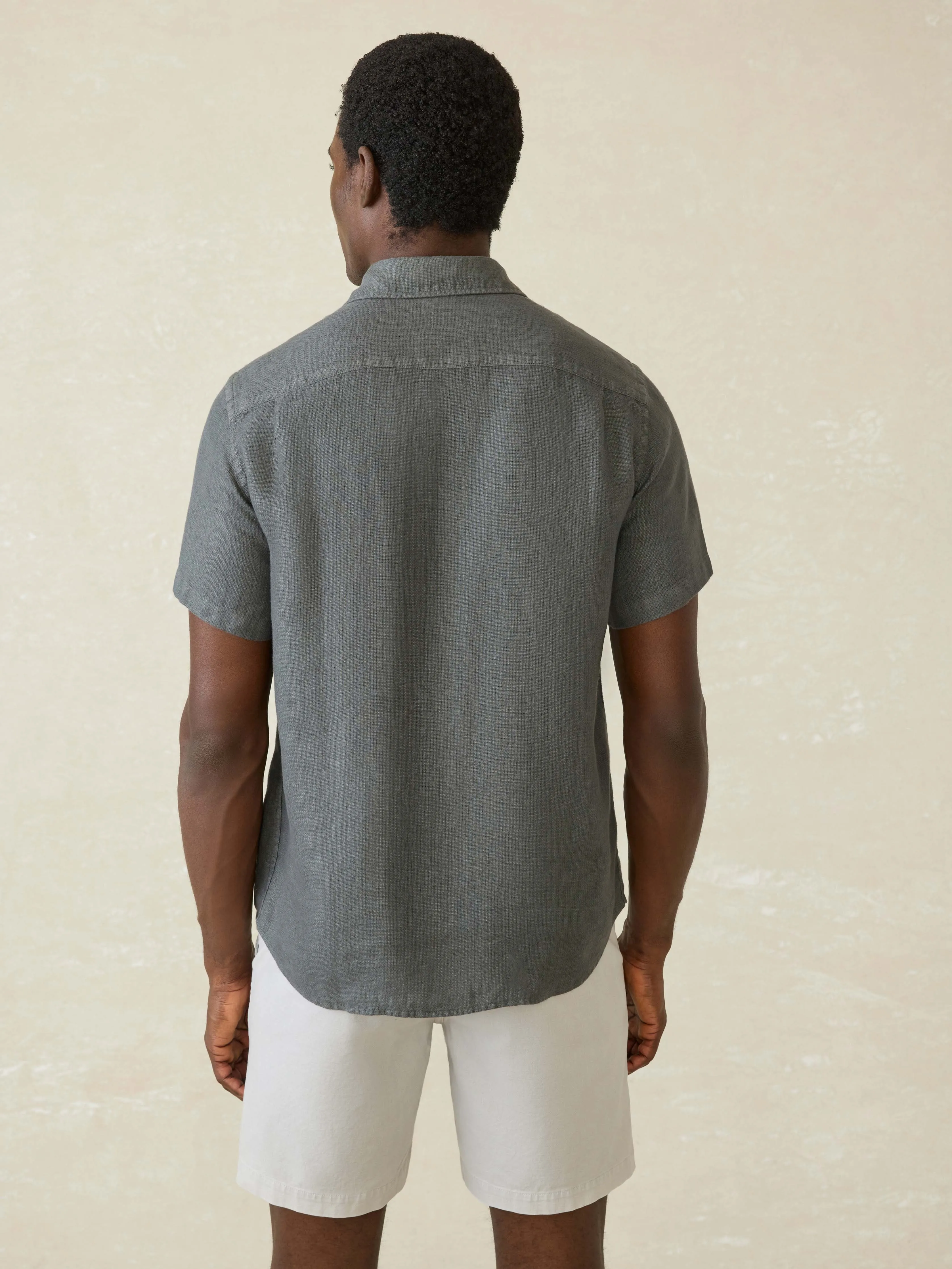 Short-Sleeve Palma Linen Shirt - Washed Black Basketweave sold by Faherty product image thumbnail 5