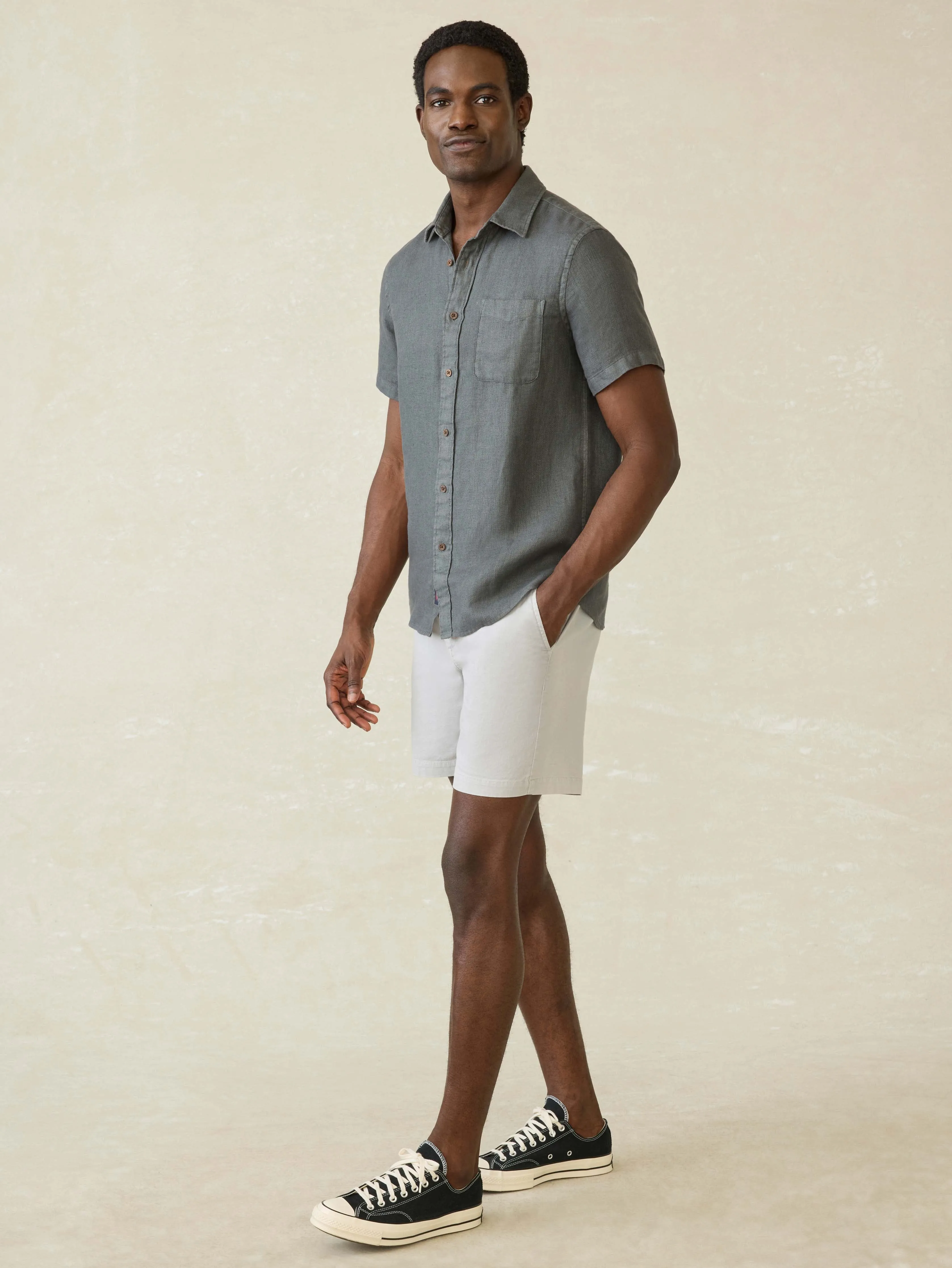 Short-Sleeve Palma Linen Shirt - Washed Black Basketweave sold by Faherty product image thumbnail 3