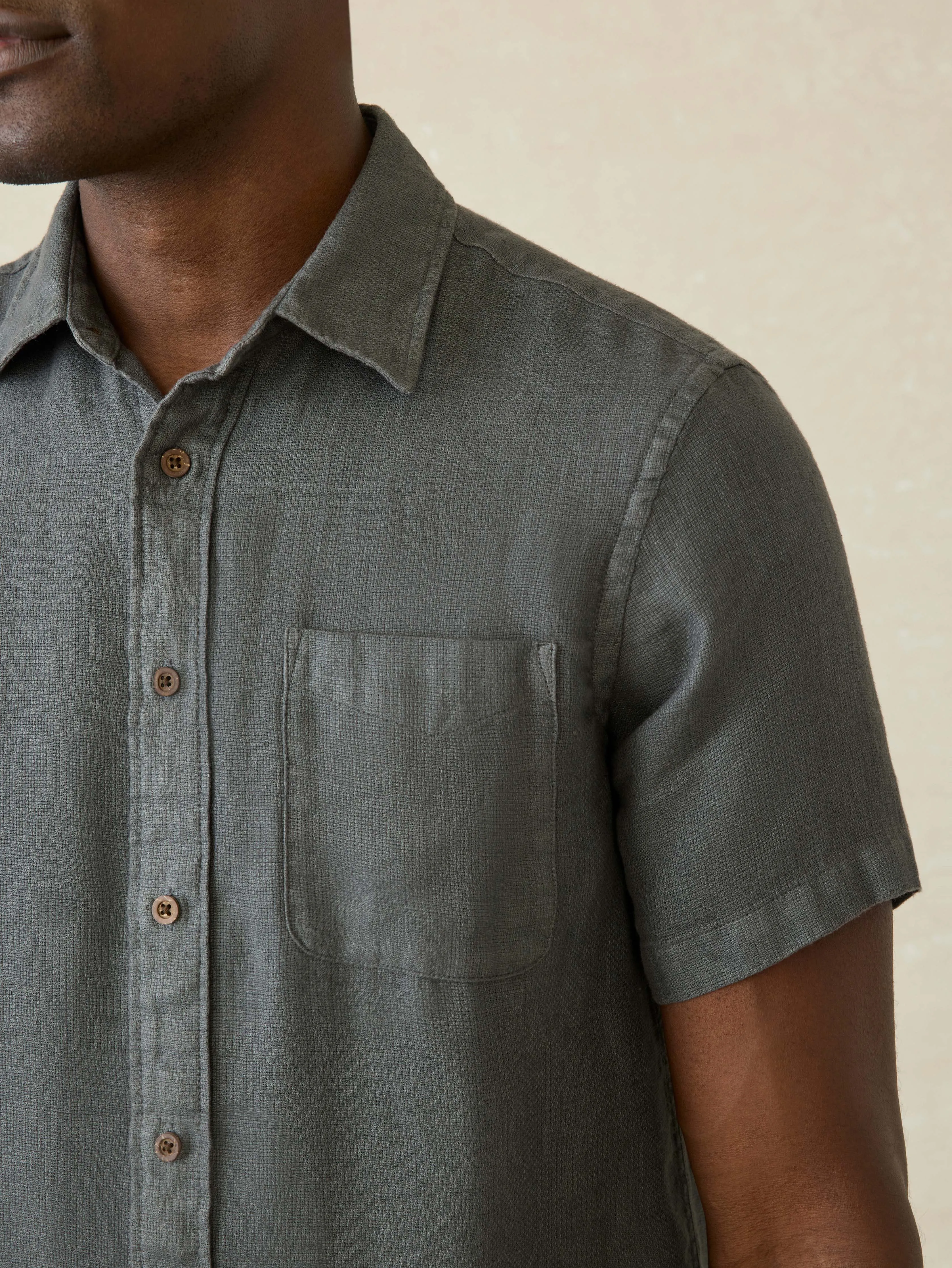 Short-Sleeve Palma Linen Shirt - Washed Black Basketweave sold by Faherty product image thumbnail 2