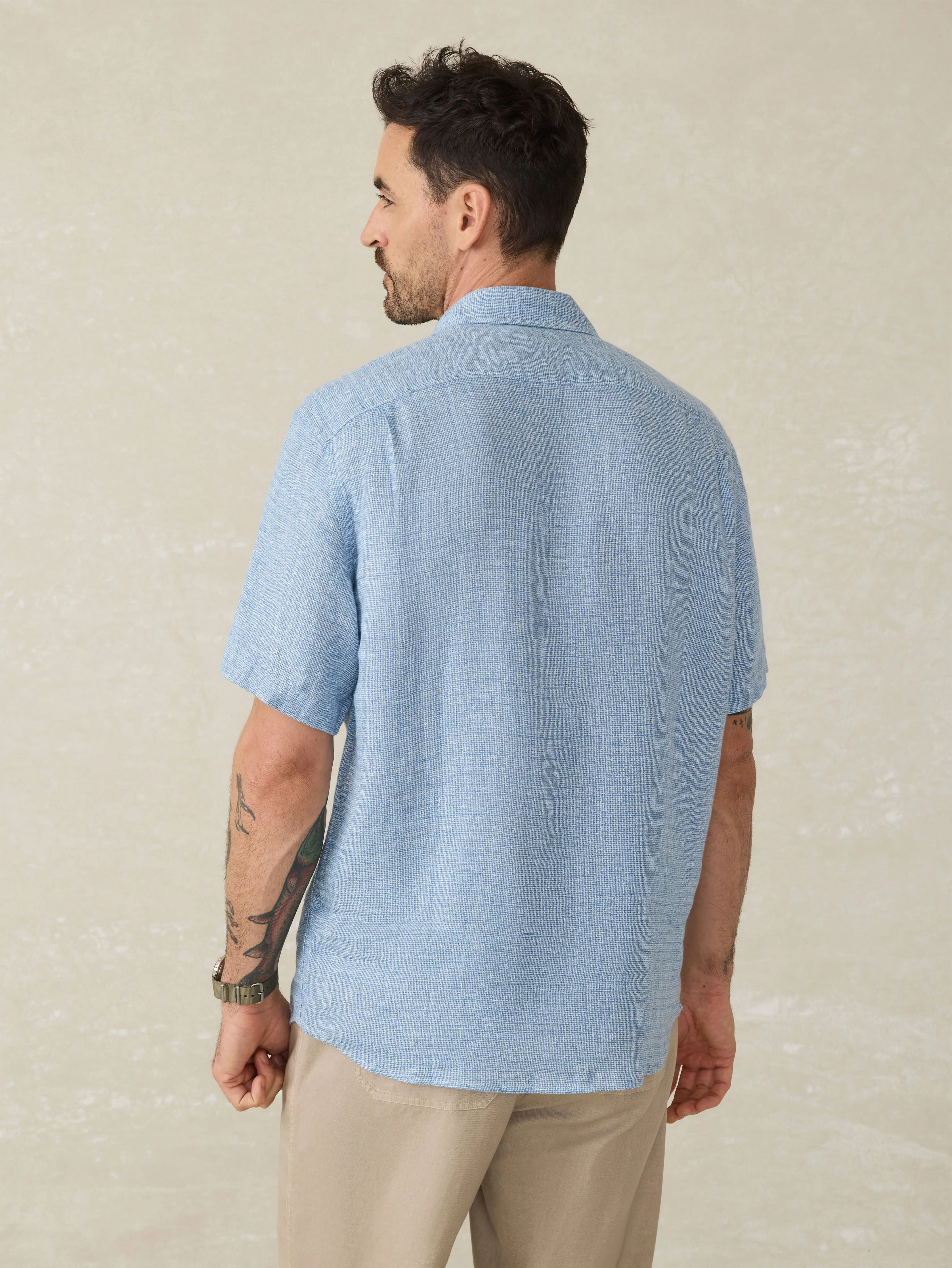 Short-Sleeve Palma Linen Shirt - Blue Basketweave sold by Faherty product image thumbnail 5