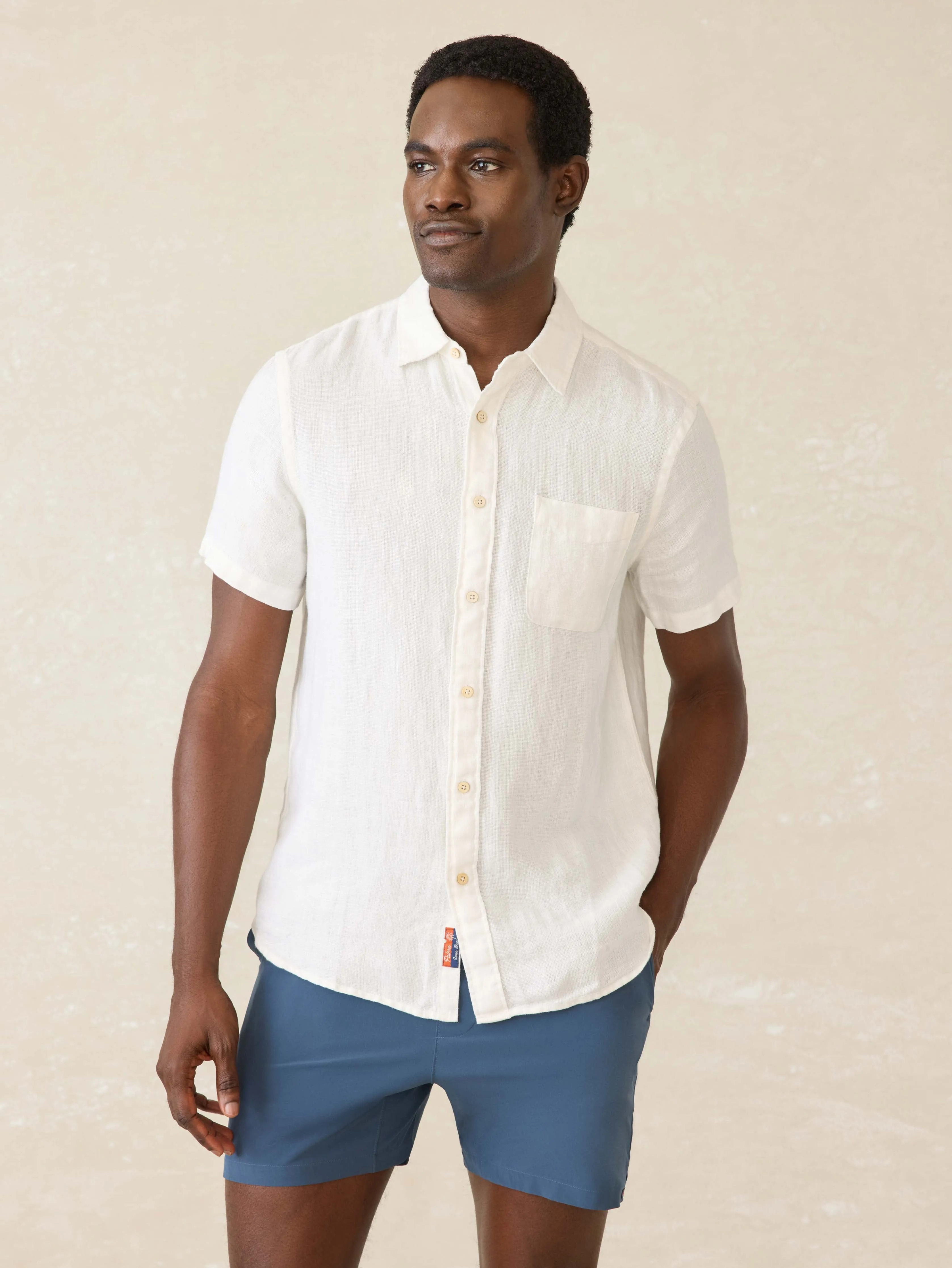 Short Sleeve Mesa Shirt - Bright White Basketweave sold by Faherty