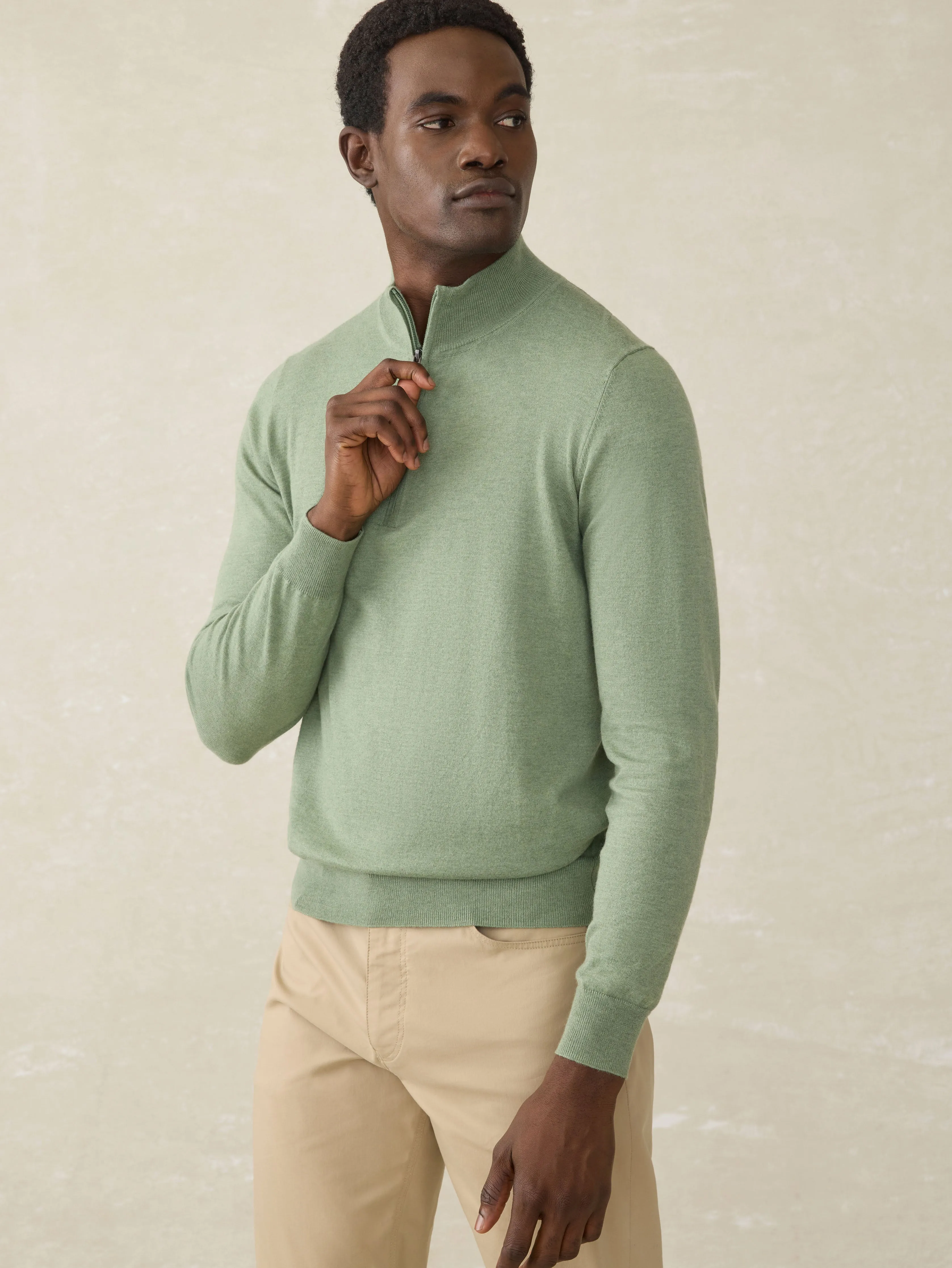 Movement™ Quarter Zip Sweater - Faded Leaf Melange sold by Faherty product image thumbnail 4