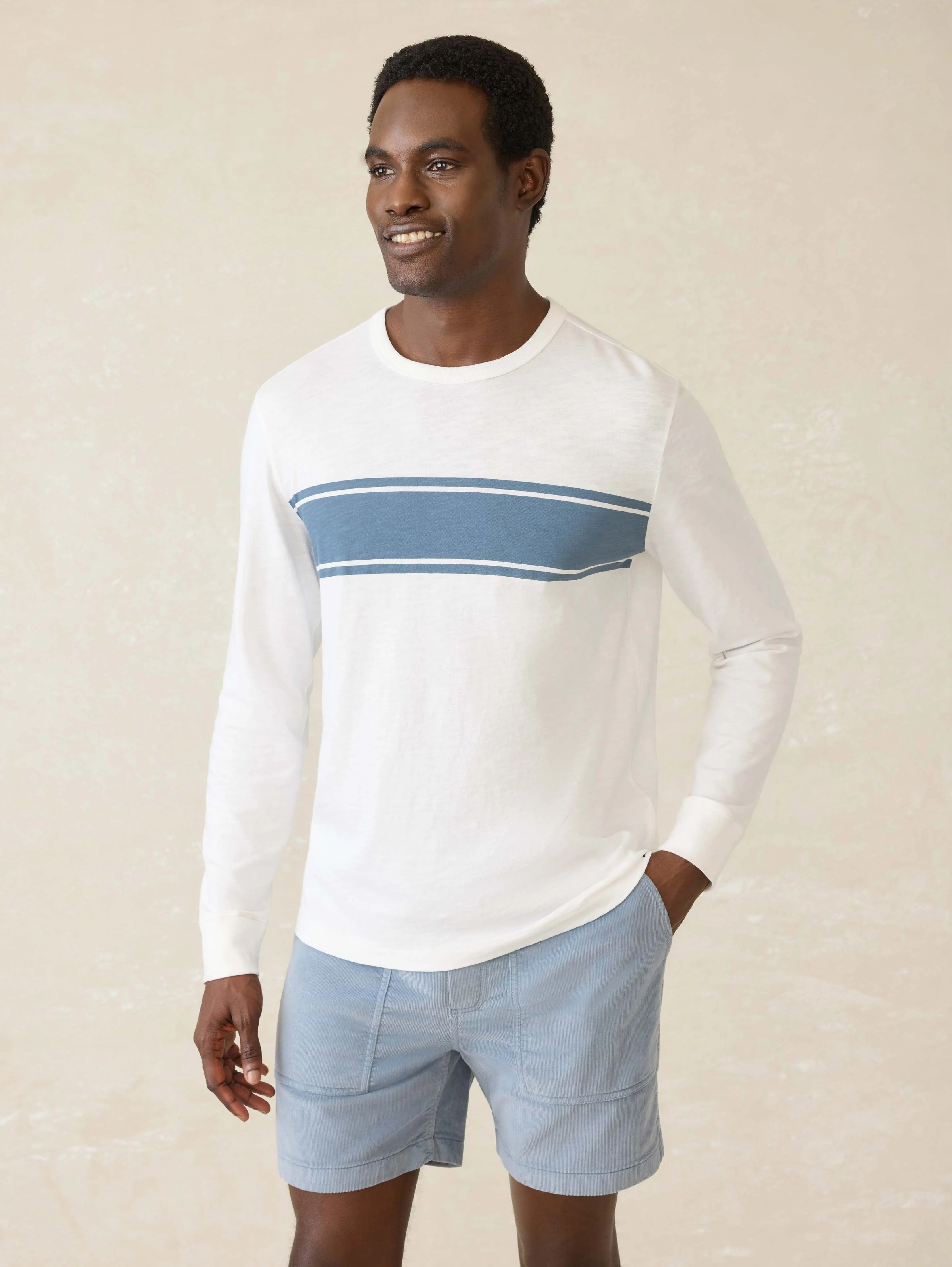 Long-Sleeve Sunwashed Tee - White Surf Stripe sold by Faherty product image thumbnail 4