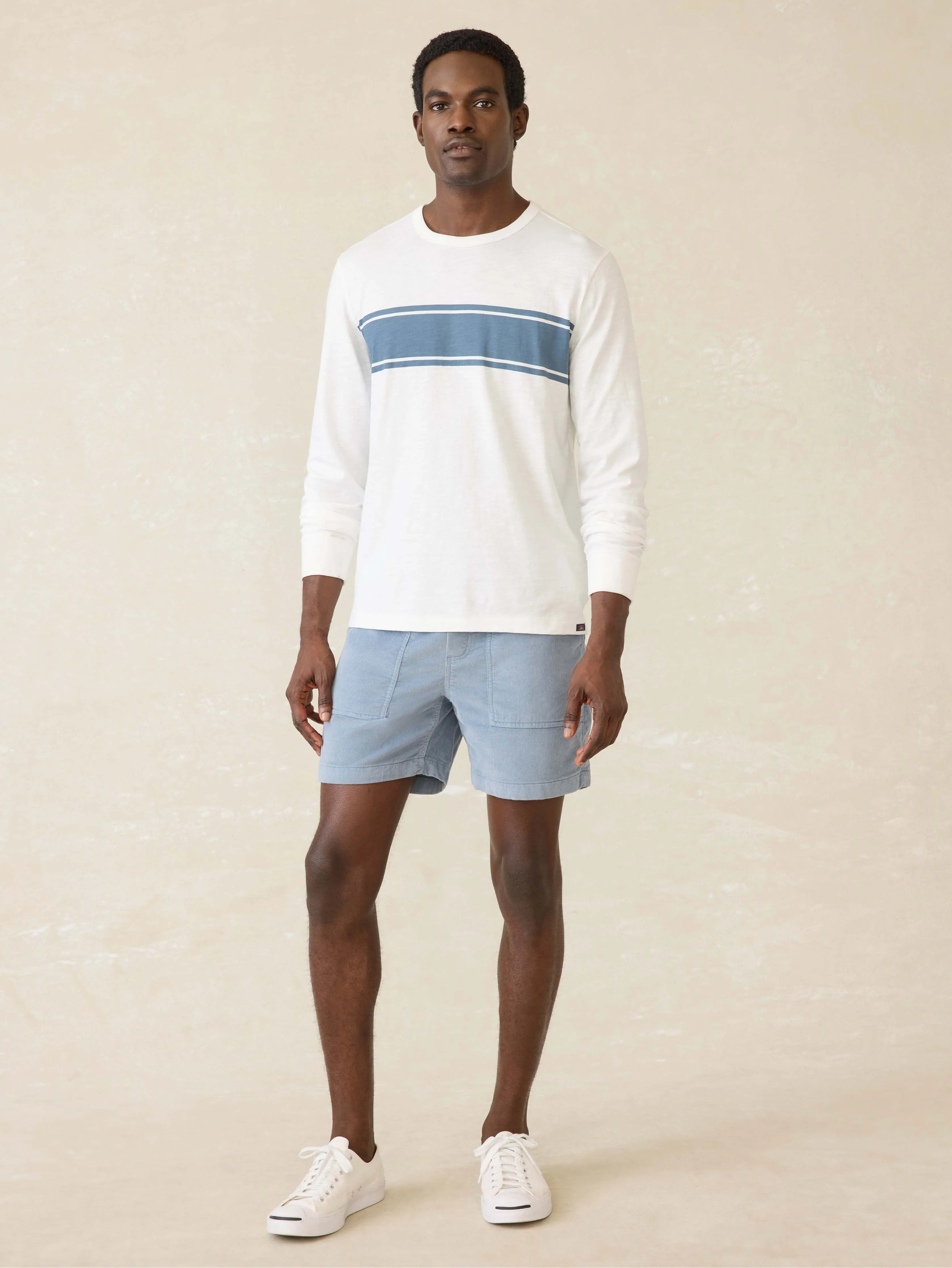 Long-Sleeve Sunwashed Tee - White Surf Stripe sold by Faherty