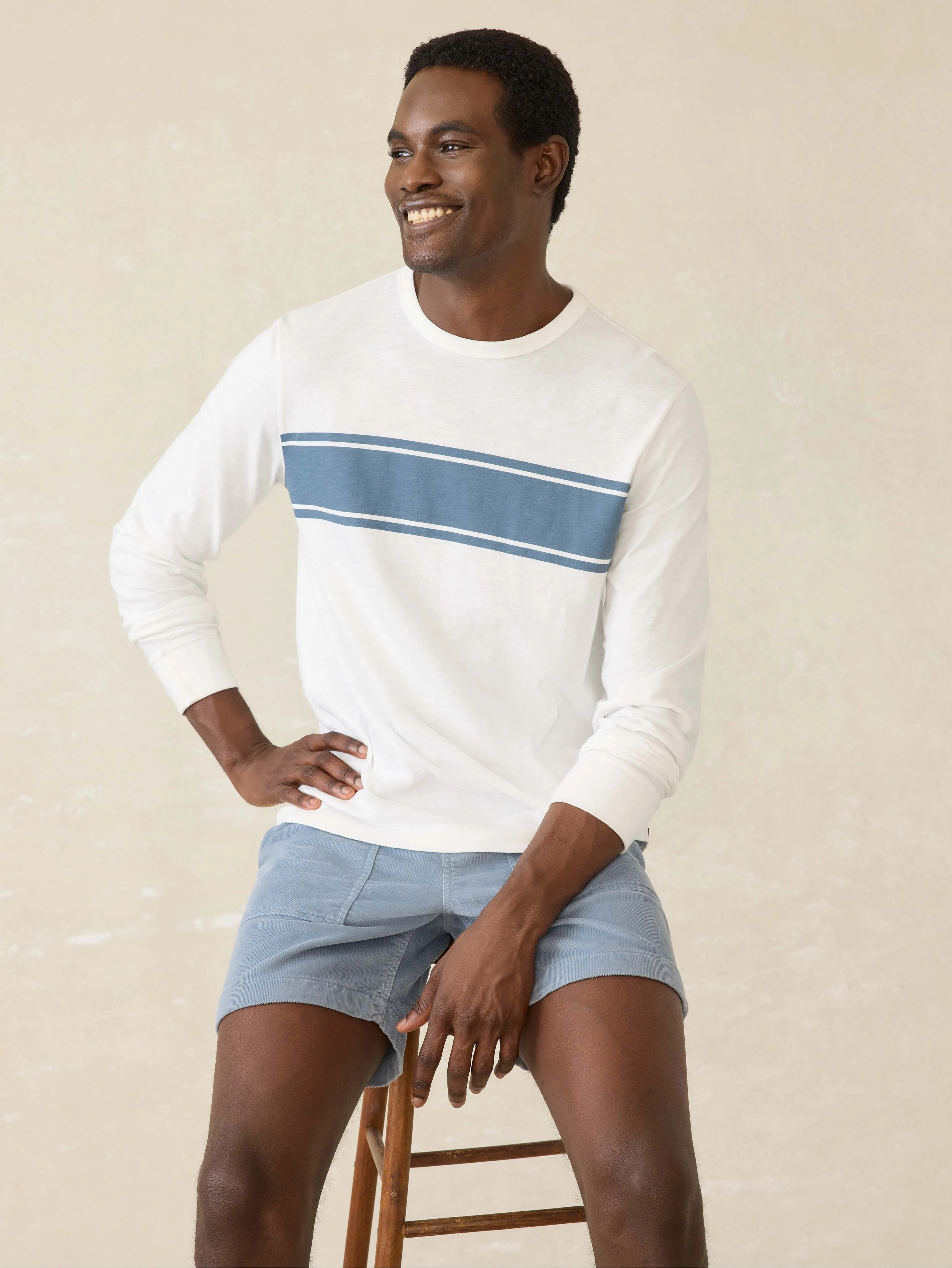 Long-Sleeve Sunwashed Tee - White Surf Stripe sold by Faherty product image thumbnail 3