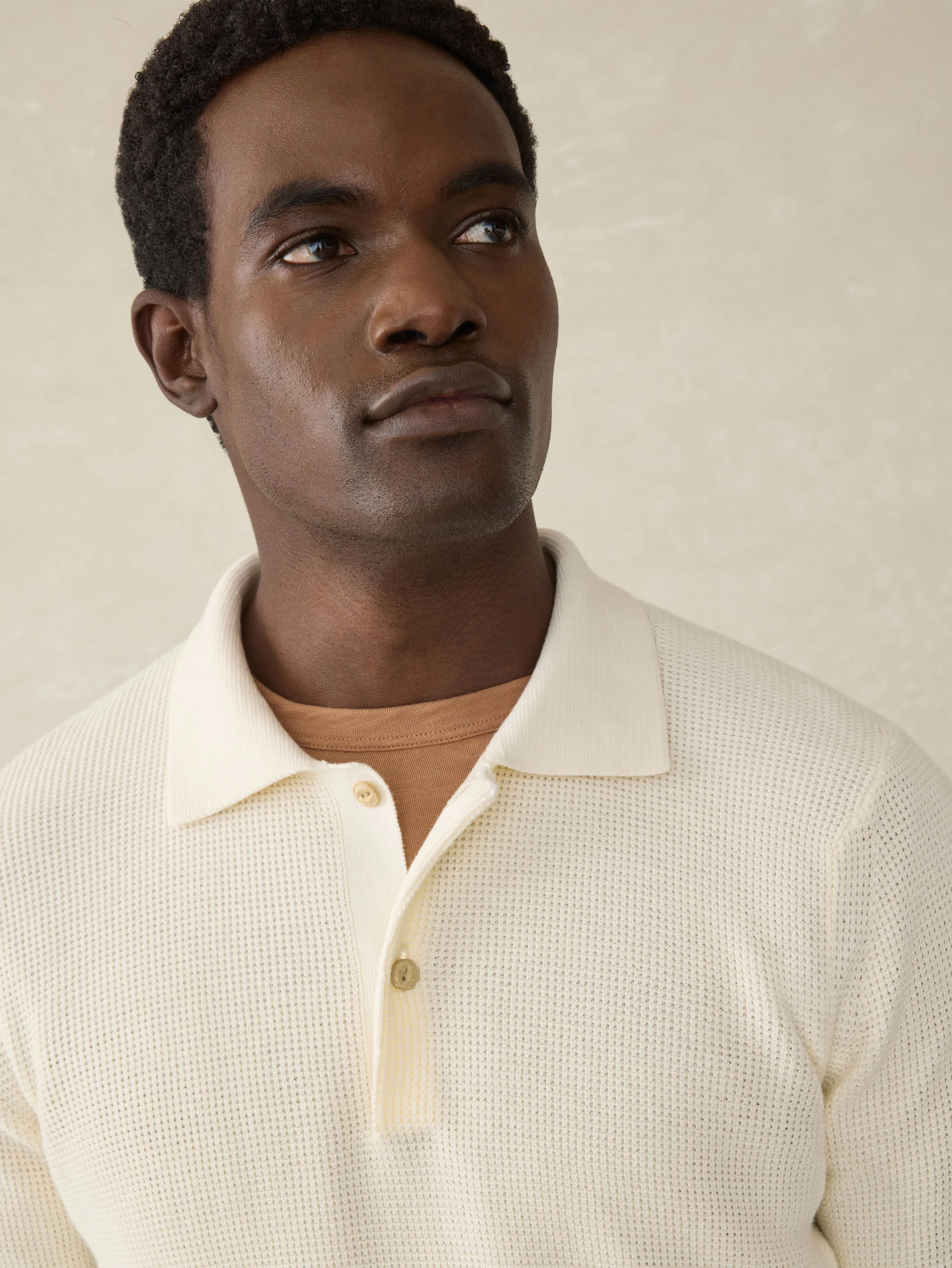 Long-Sleeve Sunwashed Sweater Polo - White Shell sold by Faherty product image thumbnail 2