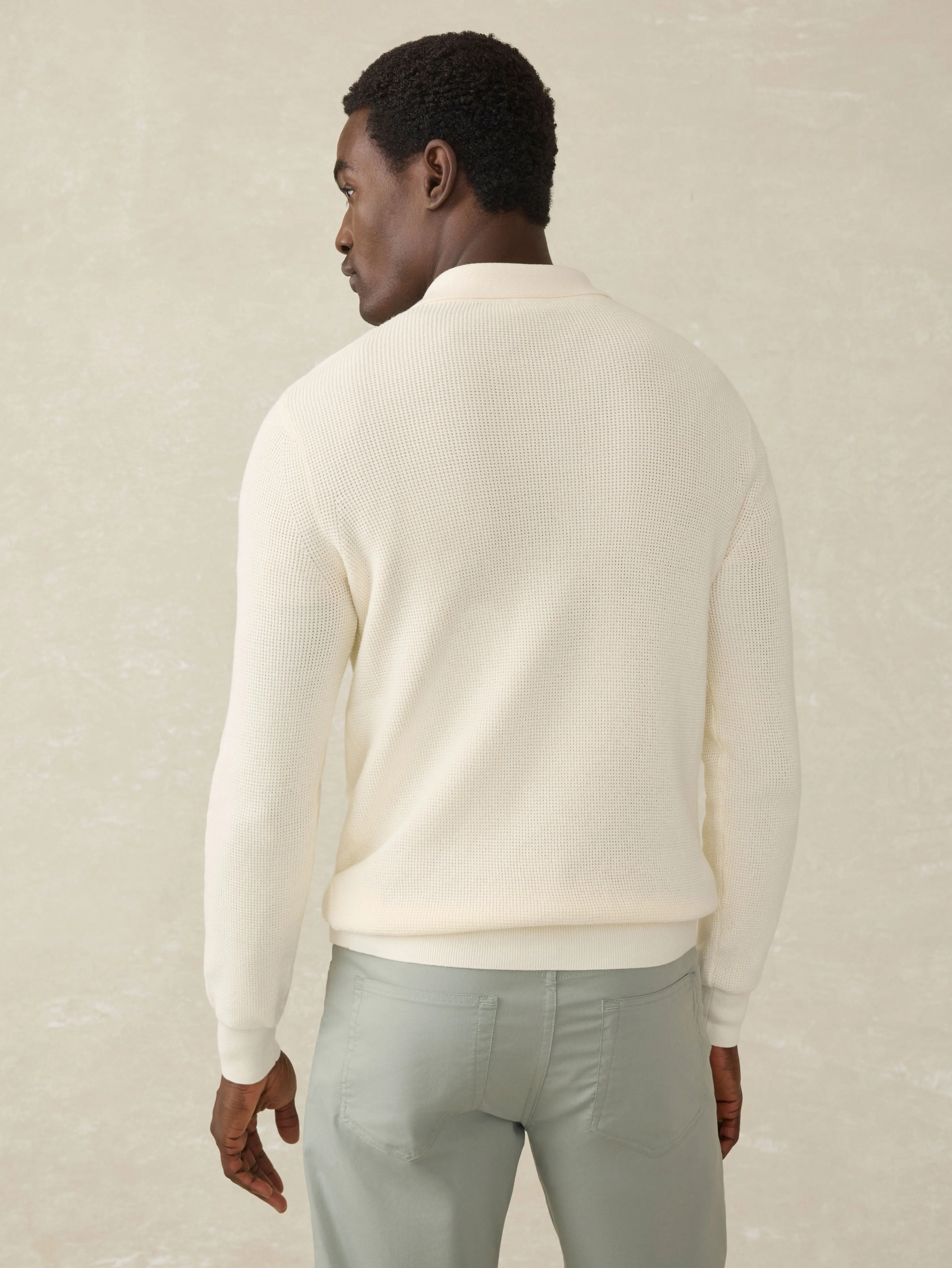 Long-Sleeve Sunwashed Sweater Polo - White Shell sold by Faherty product image thumbnail 5