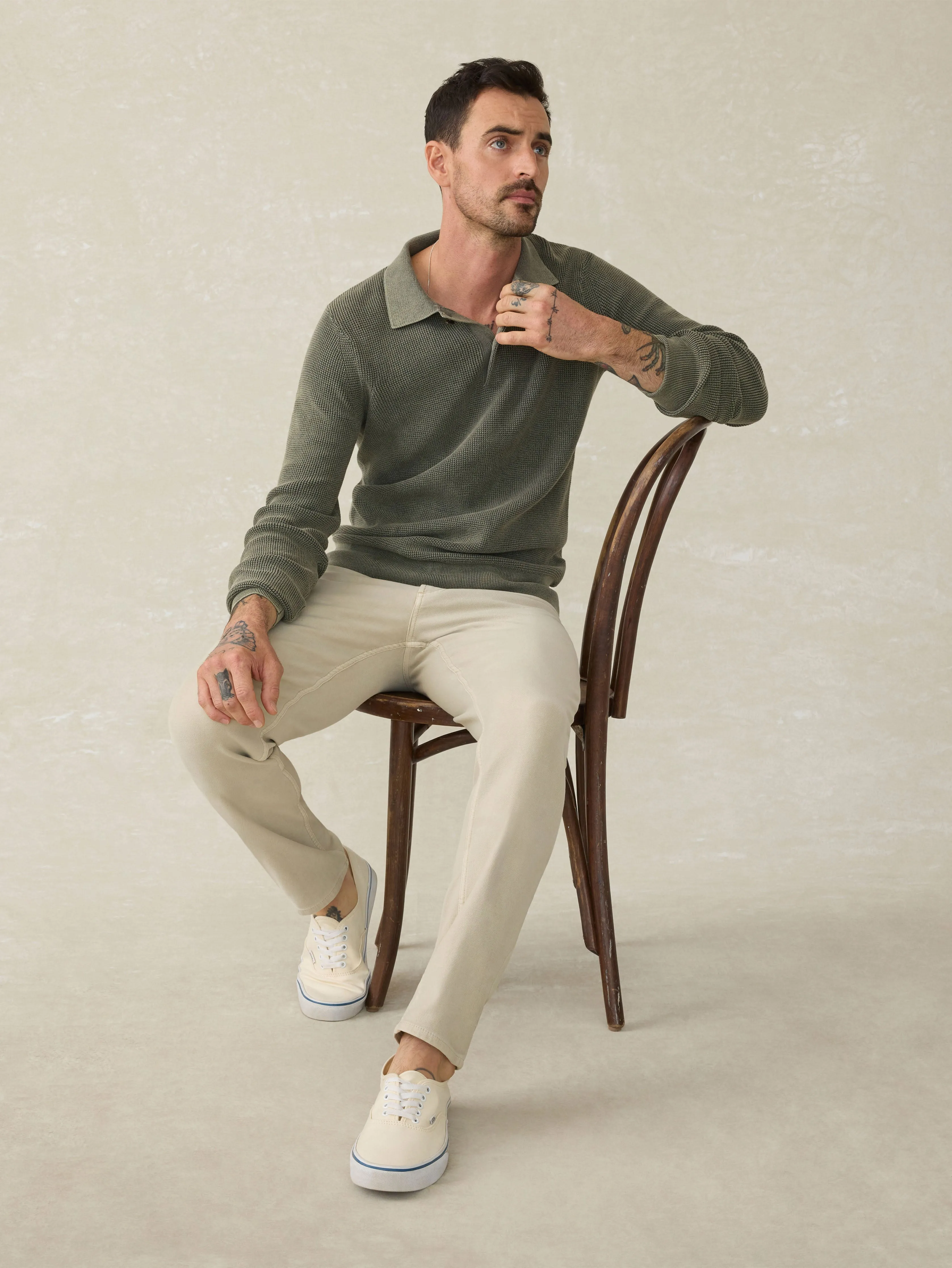 Long-Sleeve Sunwashed Sweater Polo - Pine Ridge sold by Faherty product image thumbnail 3