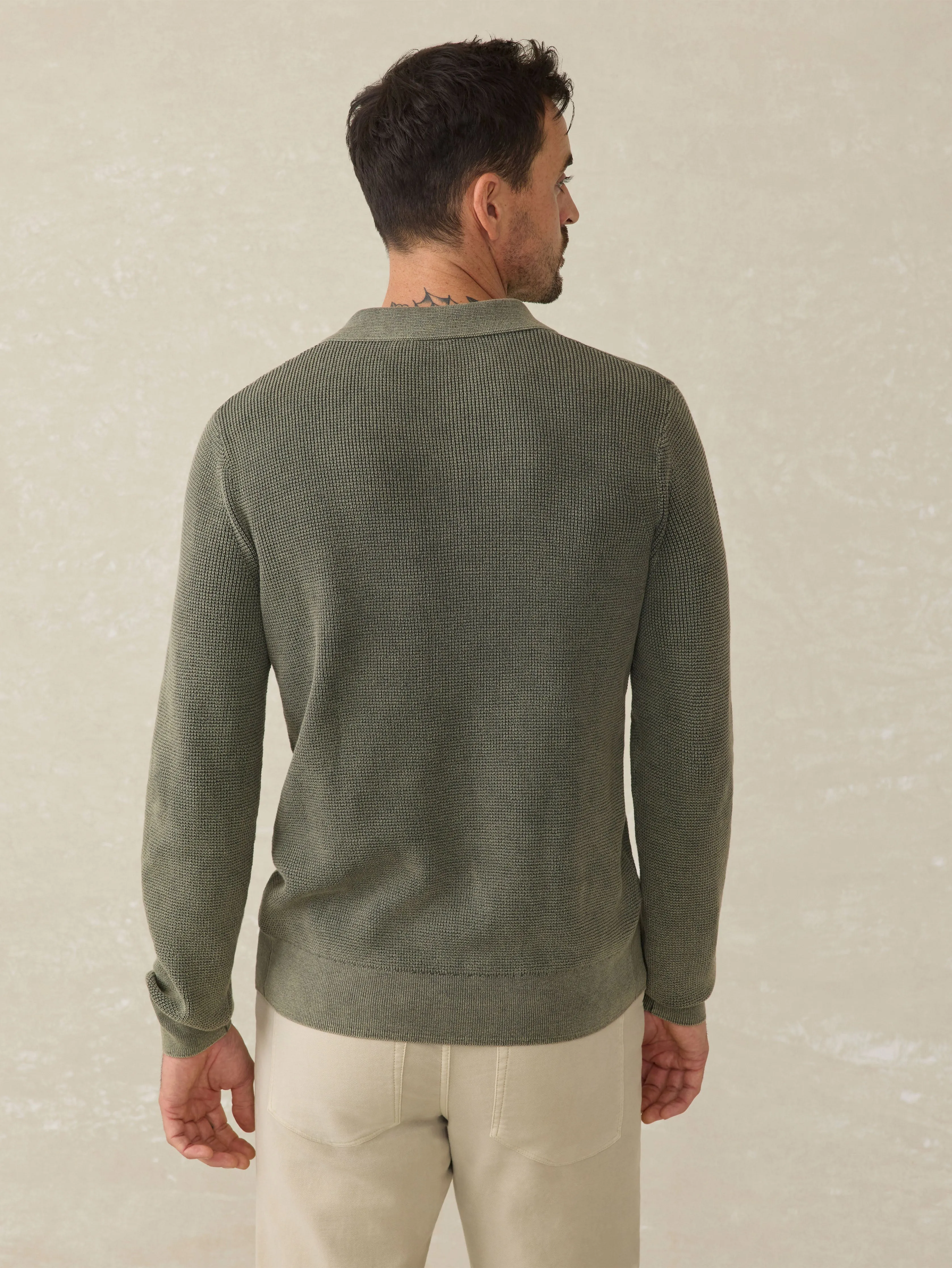 Long-Sleeve Sunwashed Sweater Polo - Pine Ridge sold by Faherty product image thumbnail 5