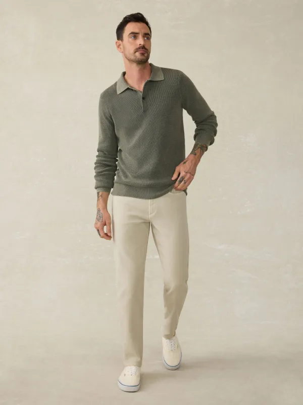 Long-Sleeve Sunwashed Sweater Polo - Pine Ridge sold by Faherty